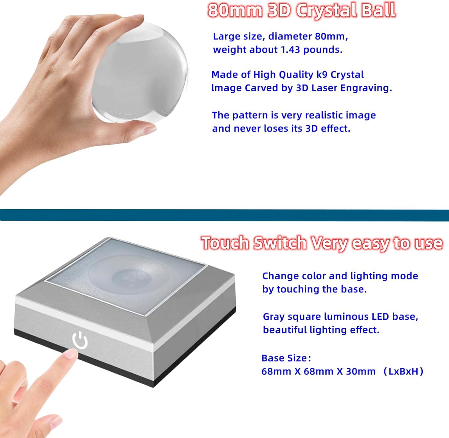 3D Sea Turtle Crystal Ball Night Light, Upgraded 3.15 Inch Glass Ball Lamps with LED Base, Sea Turtle Lamp Decor, Birthday Holiday Xmas Gifts for Boys Girls Friends (Sea Turtle)