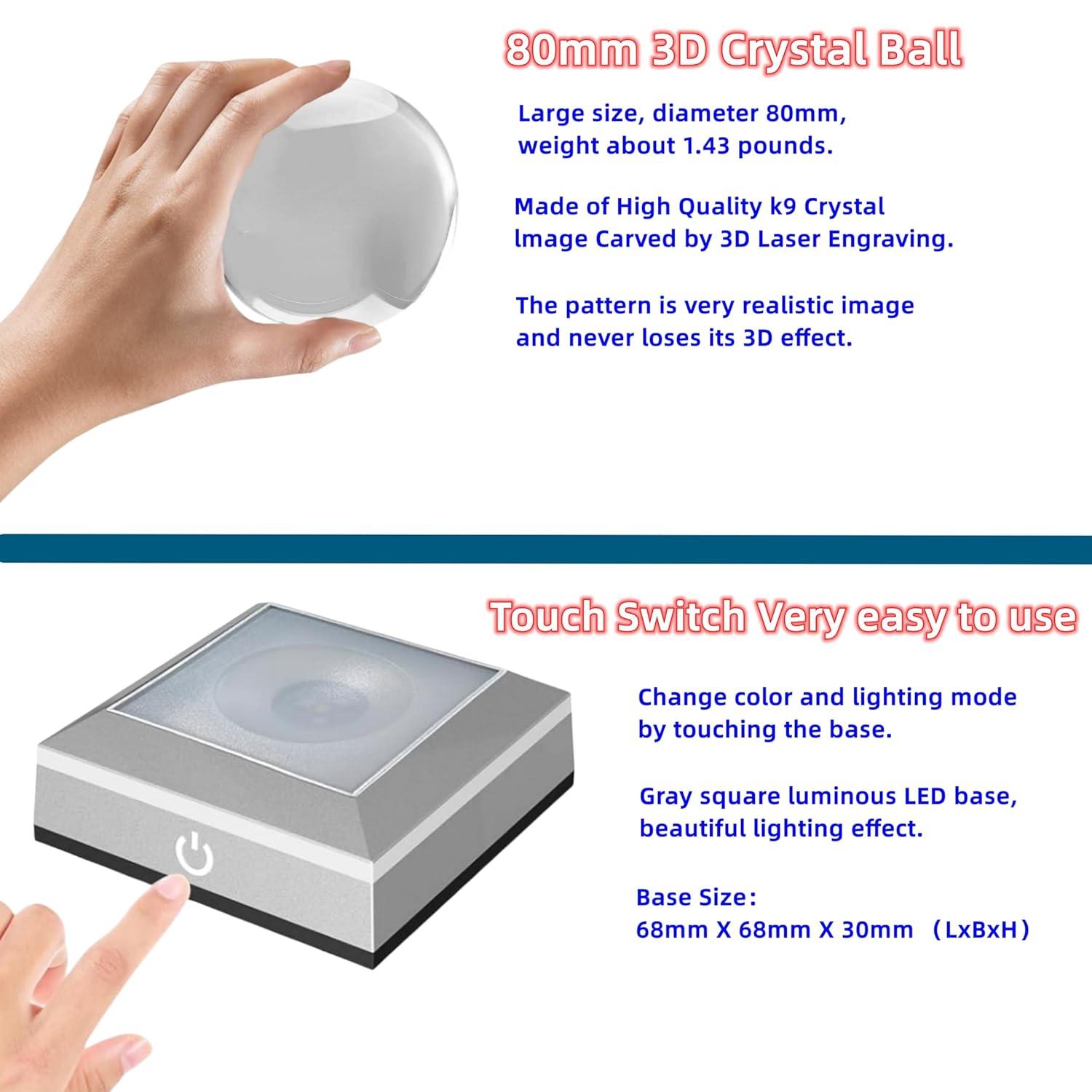 3D Sea Turtle Crystal Ball Night Light, Upgraded 3.15 Inch Glass Ball Lamps with LED Base, Sea Turtle Lamp Decor, Birthday Holiday Xmas Gifts for Boys Girls Friends (Sea Turtle)