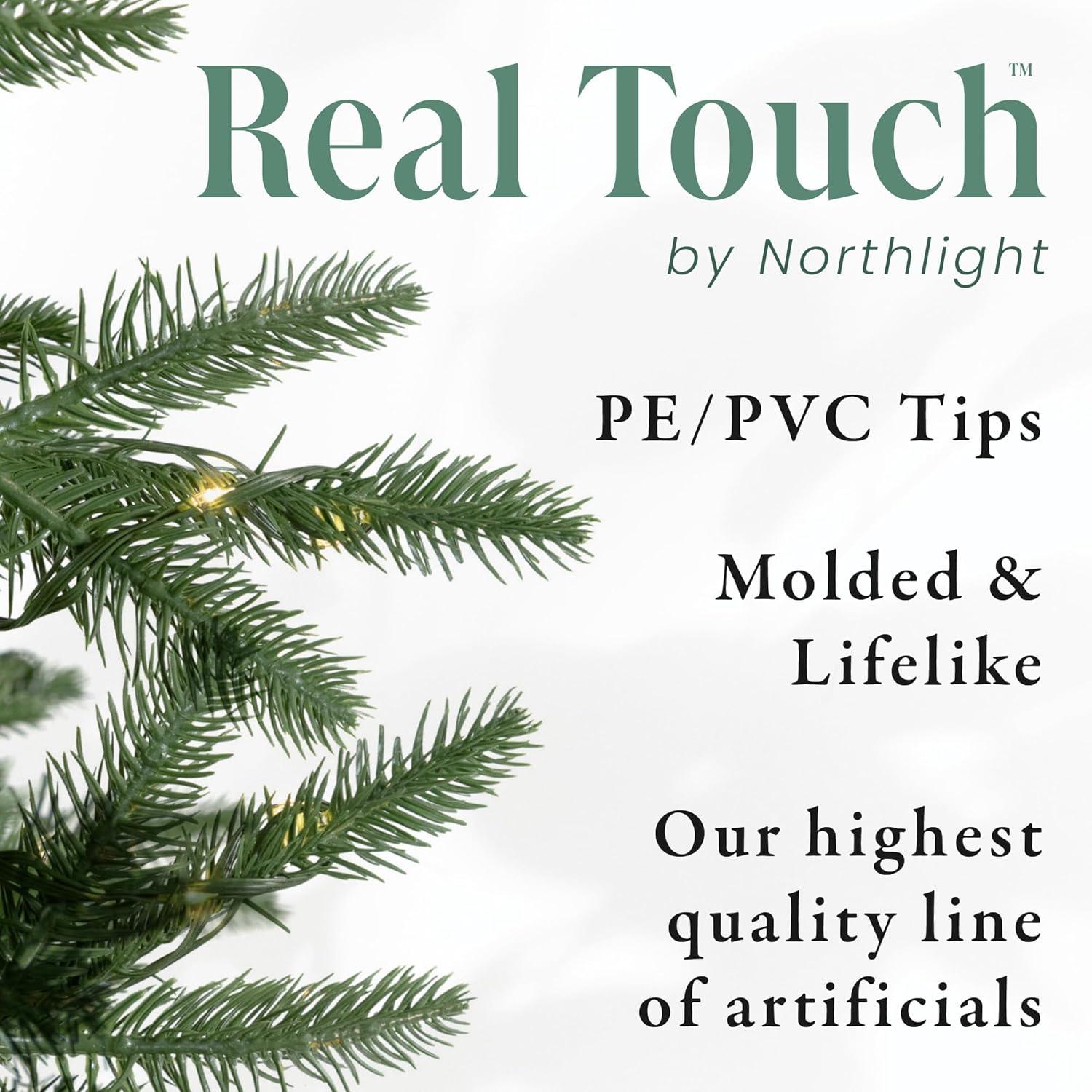 Northlight Real Touch™️ Pre-Lit Slim Flocked Nordmann Fir Artificial Christmas Tree - 6.5' - Warm Clear LED Lights