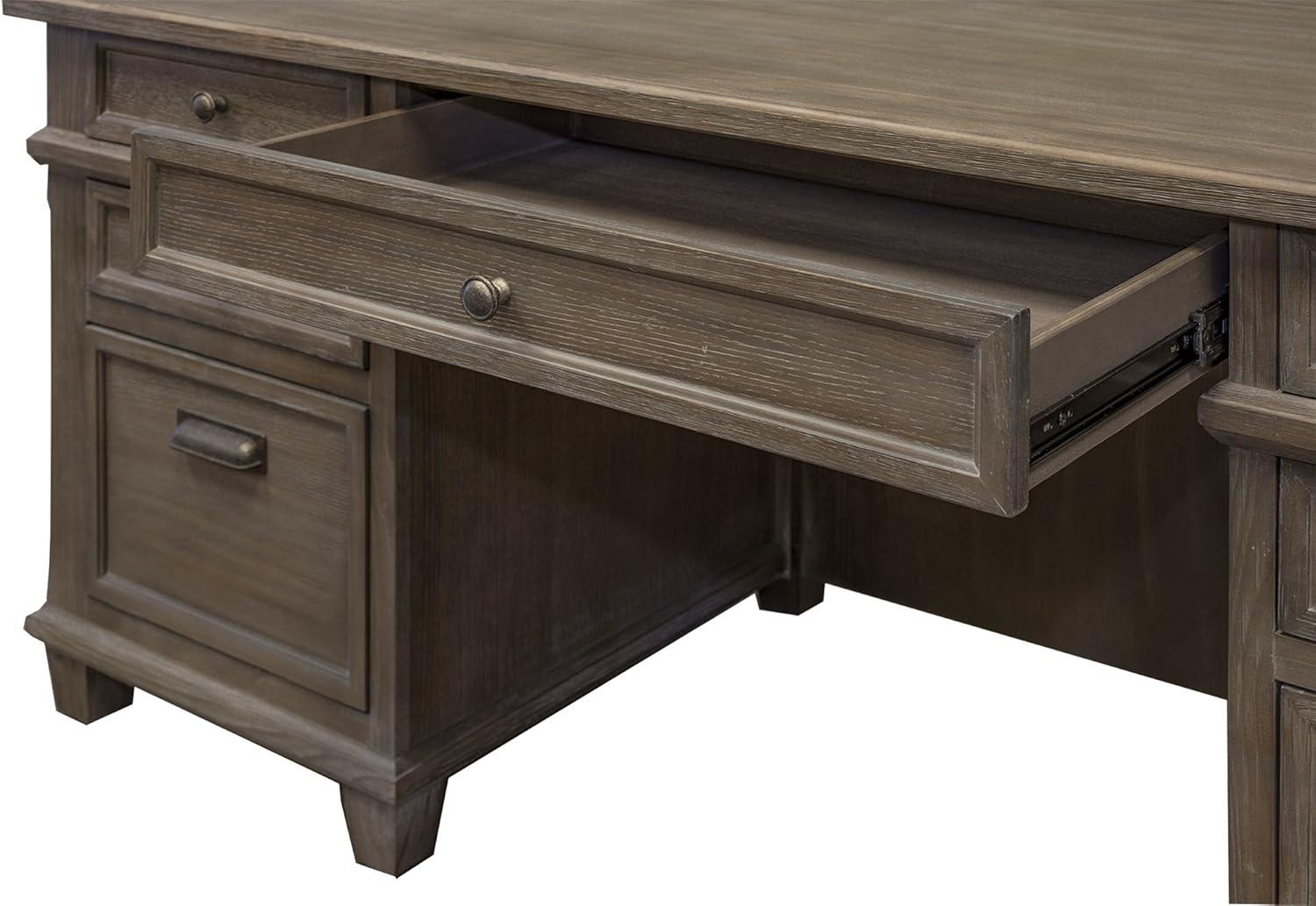 Carson Double Pedestal Desk Brown - Martin Furniture: Solid Wood, Veneers, No Assembly Required