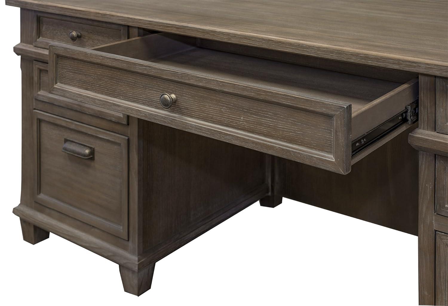 Carson Double Pedestal Desk Brown - Martin Furniture: Solid Wood, Veneers, No Assembly Required