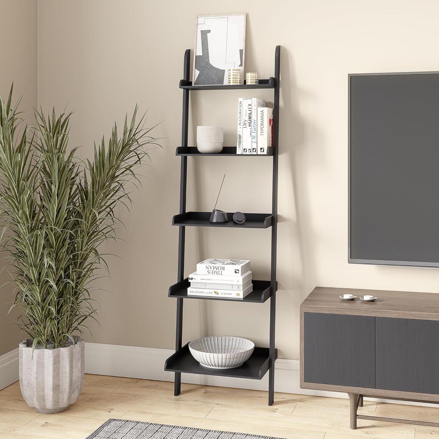 Ballucci Lado 5-Tier 67" H x 18" W Wood Leaning Ladder Bookcase