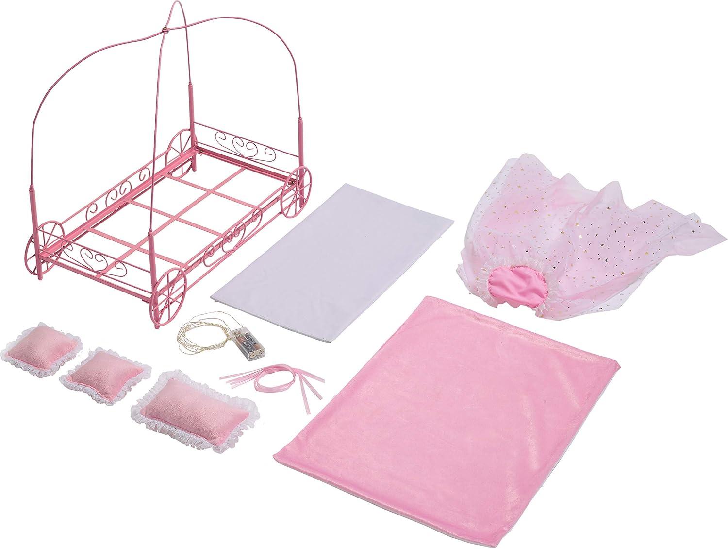 Badger Basket Royal Carriage Doll Bed with Canopy, Bedding and LED Lights