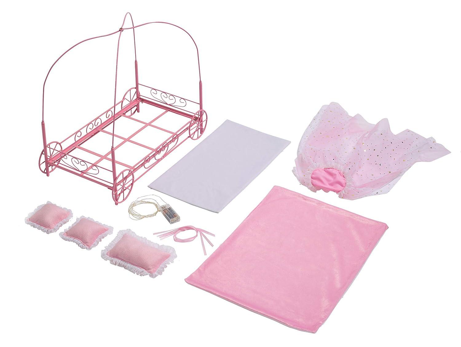 Badger Basket Royal Carriage Doll Bed with Canopy, Bedding and LED Lights
