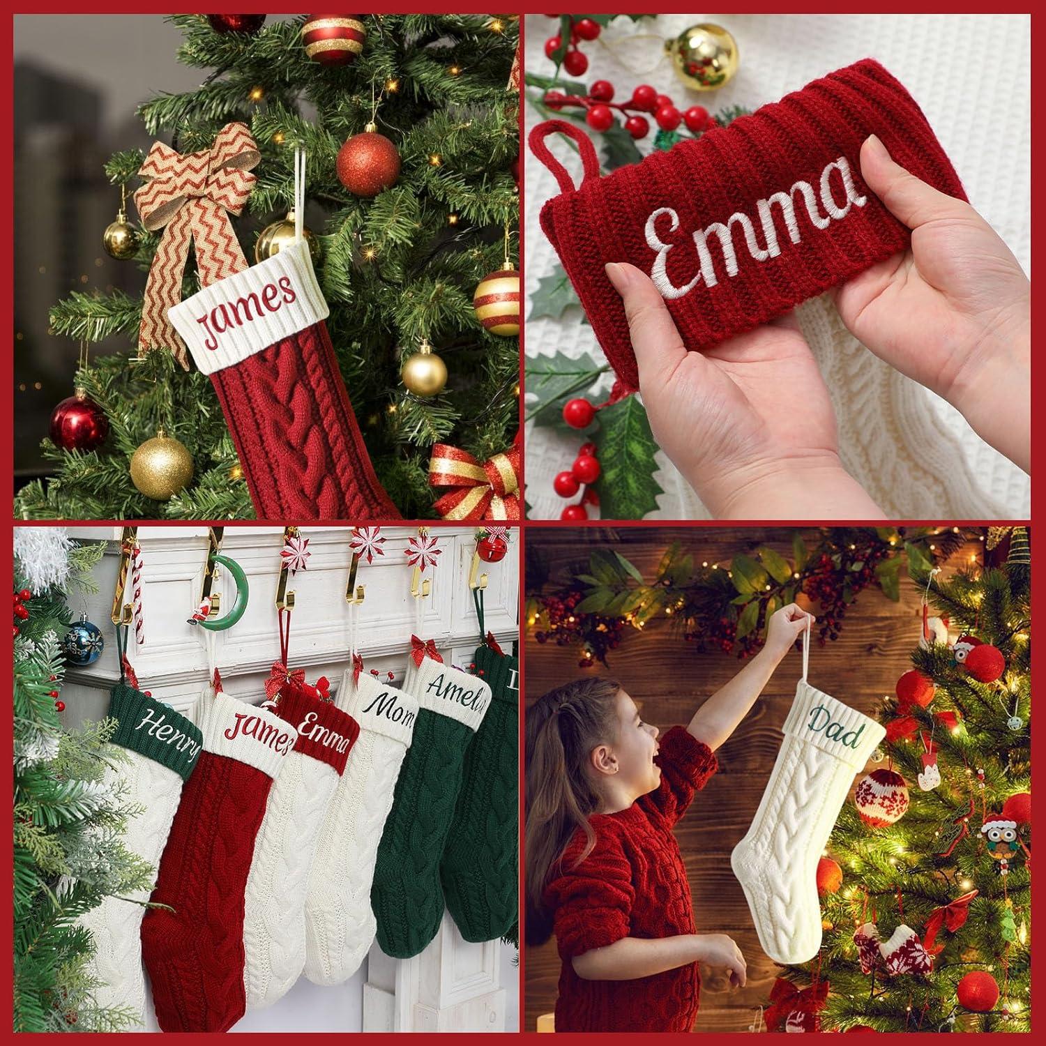 Deago Christmas Stockings, 3 Pack Personalized Christmas Stocking 18" Large Size Cable Knitted Stocking Gifts & Decorations for Family Holiday Xmas Party (Multi-color)