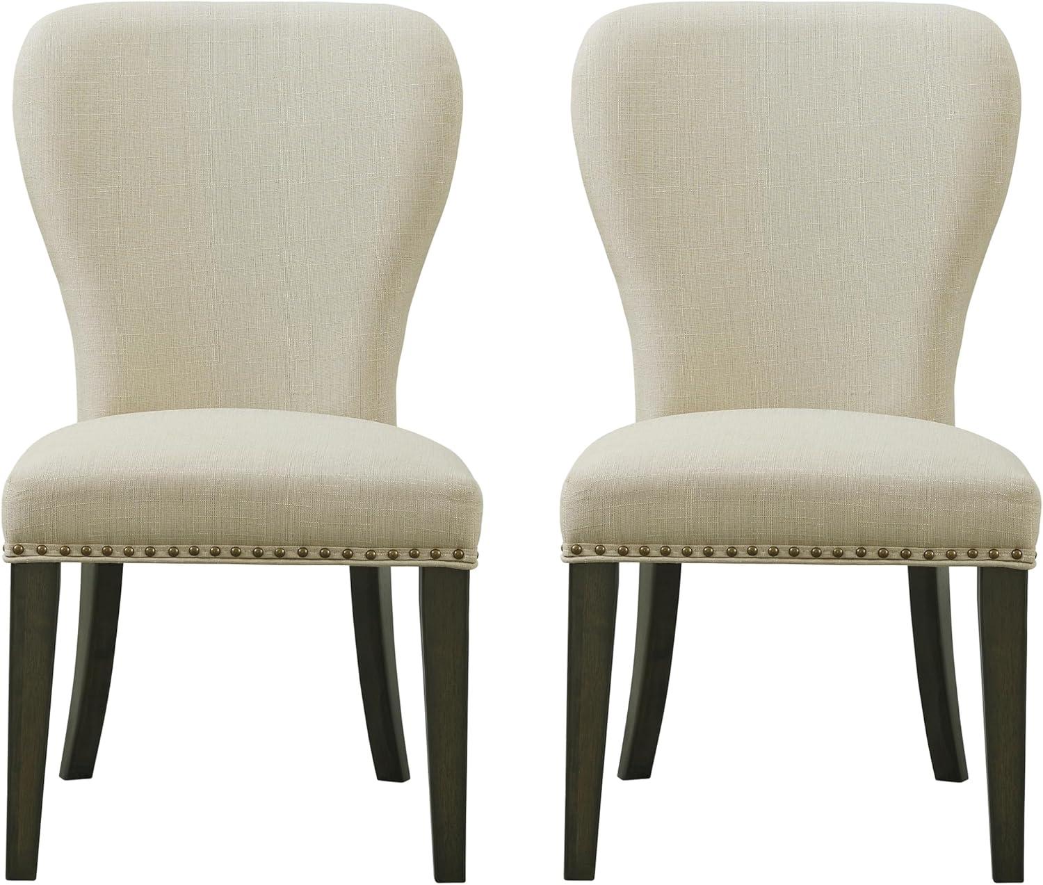 Set of 2 Savoy Upholstered Dining Armless Chairs Cream - Alaterre Furniture: Faux Leather, Nailhead Detail, Rubberwood Frame
