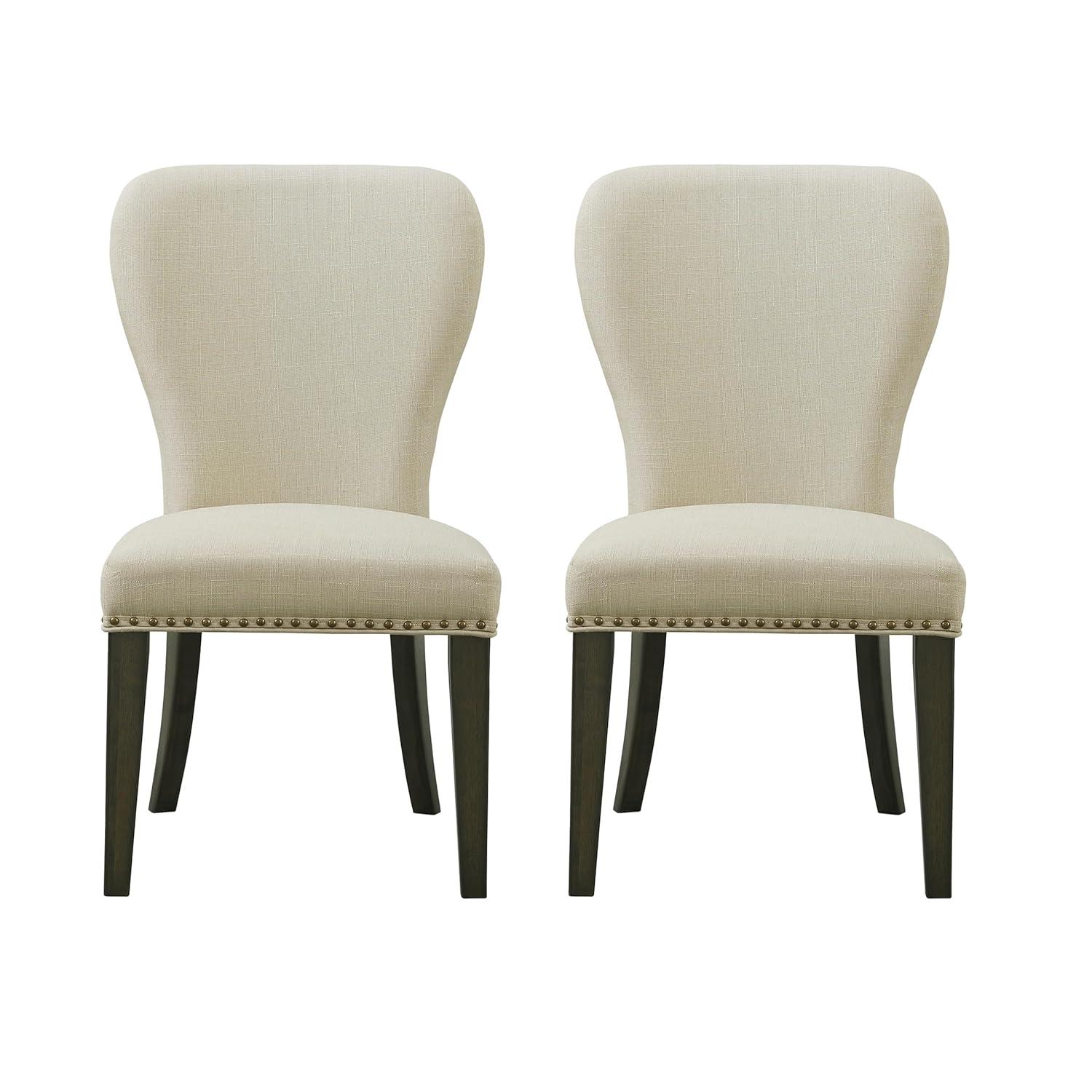 Set of 2 Savoy Upholstered Dining Armless Chairs Cream - Alaterre Furniture: Faux Leather, Nailhead Detail, Rubberwood Frame