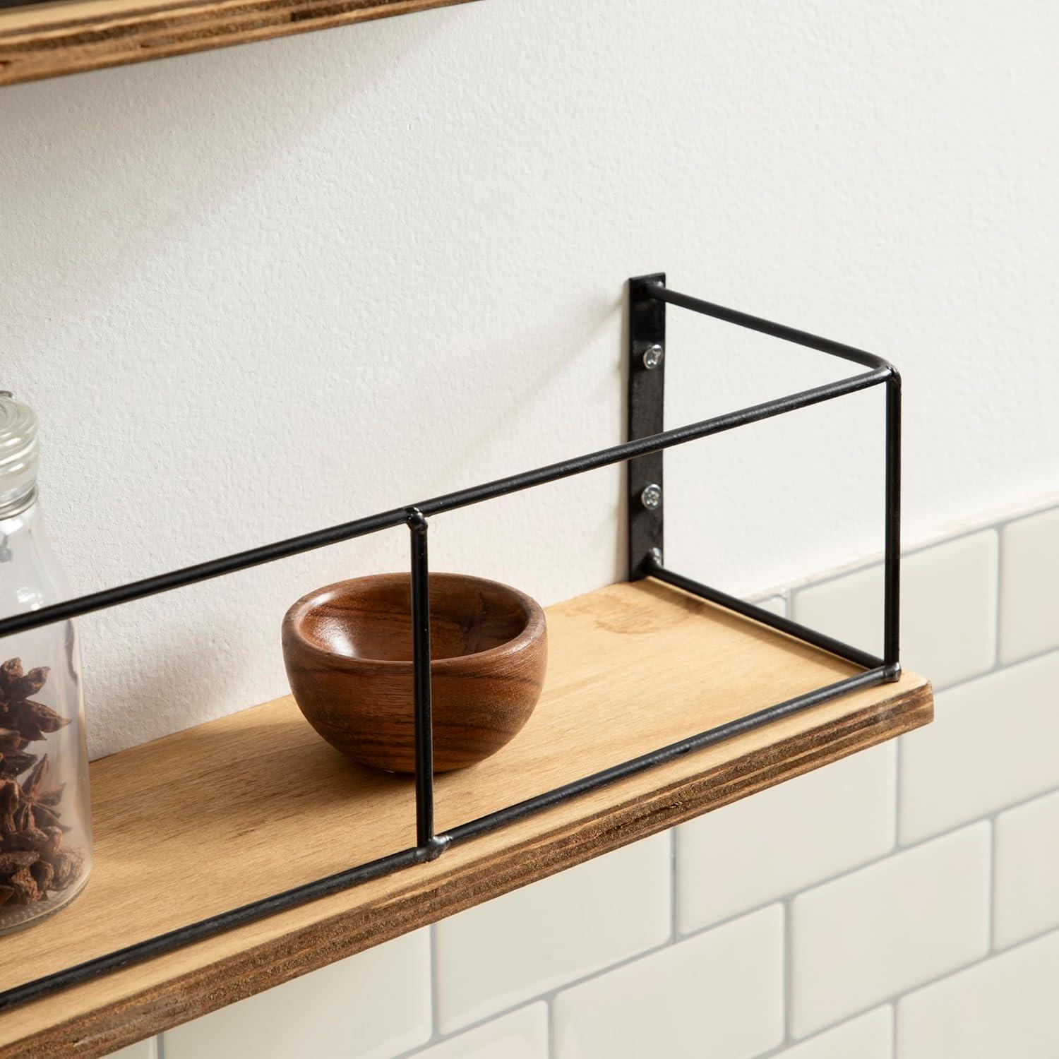 24" x 4" 2pc Decorative Wall Shelf Set Brown/Black - Uniek: Kate & Laurel No Assembly, Wood & Metal