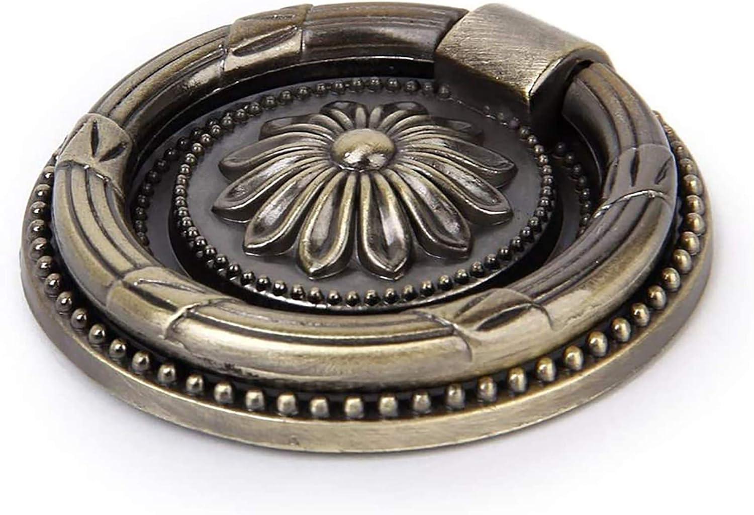 YankMooM Antique Dresser Knobs Bronze Ring Drawer Pulls Round Drawer Handles Vintage Cabinet Knob 1.77 Inch for Nightstand Cupboard Drawer Cabinet Pull(6 Pack)