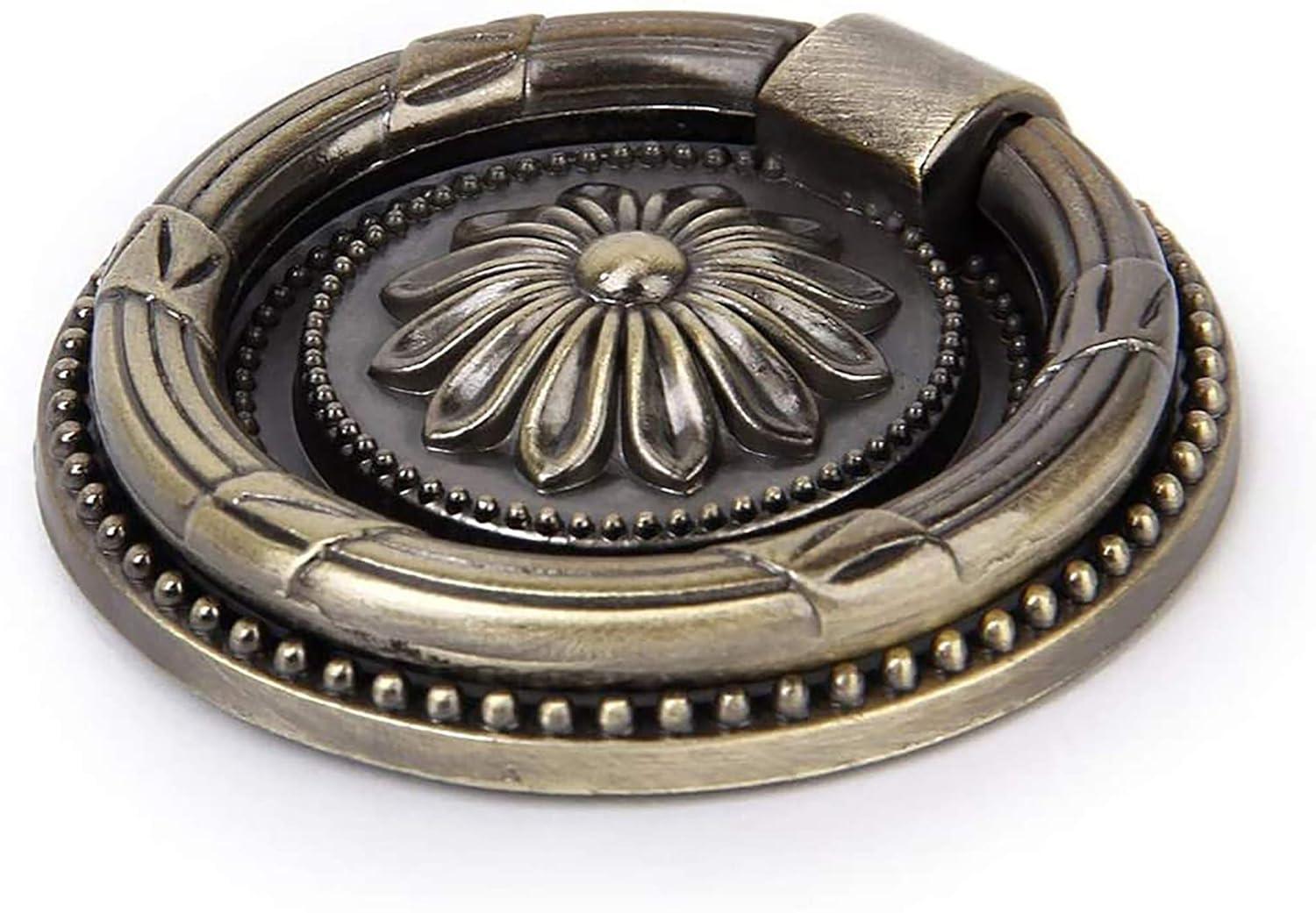 YankMooM Antique Drawer Pulls Bronze Dresser Pull Rings Round Drawer Handles Vintage Cabinet Knob 1.77 Inch for Nightstand Cupboard Cabinet(6 Pack)
