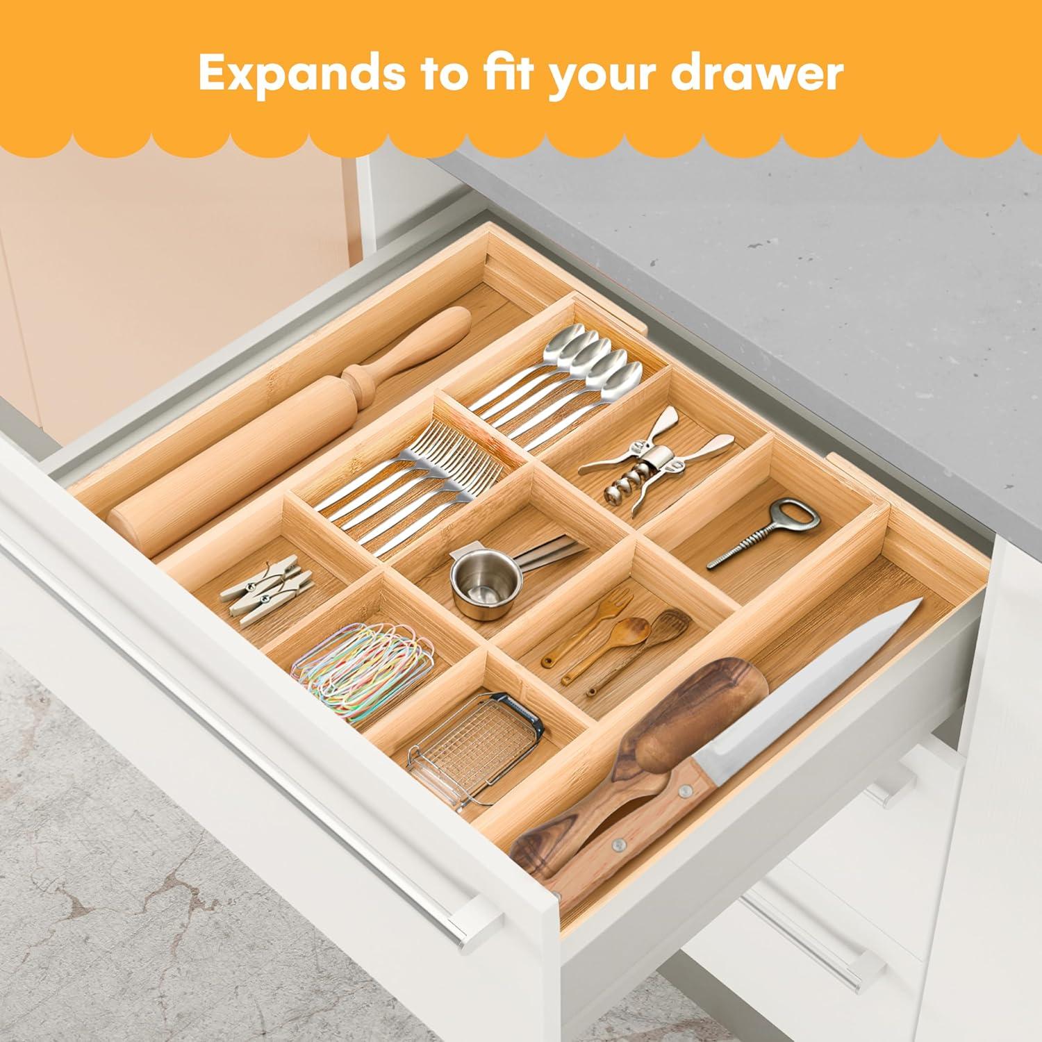 Noa Store Bamboo Silverware Drawer Organizer, Brown