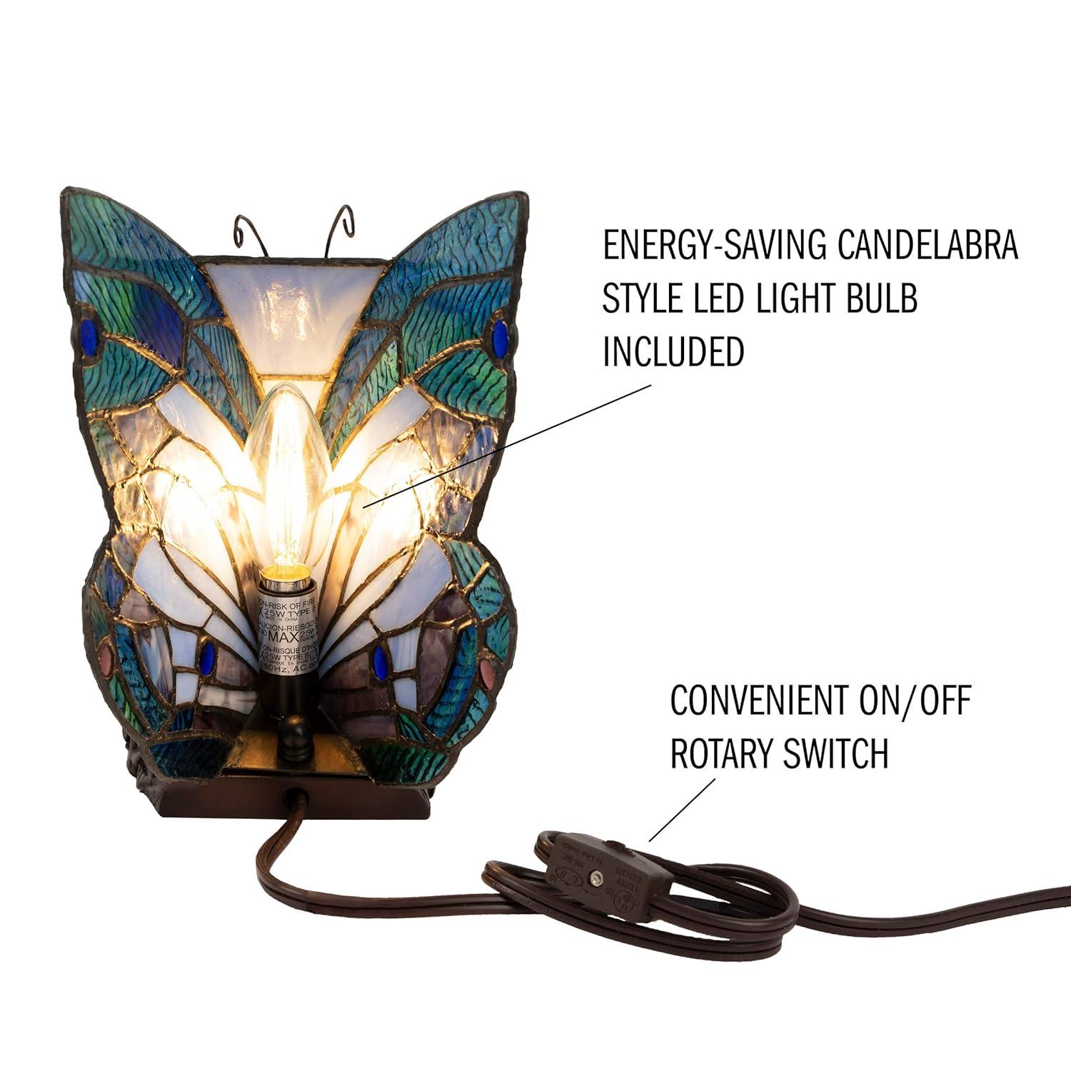 Tiffany Style Butterfly Lamp - Stained Glass Table or Desk Light LED Bulb Included - Colorful Vintage Look Butterfly Decor by Lavish Home