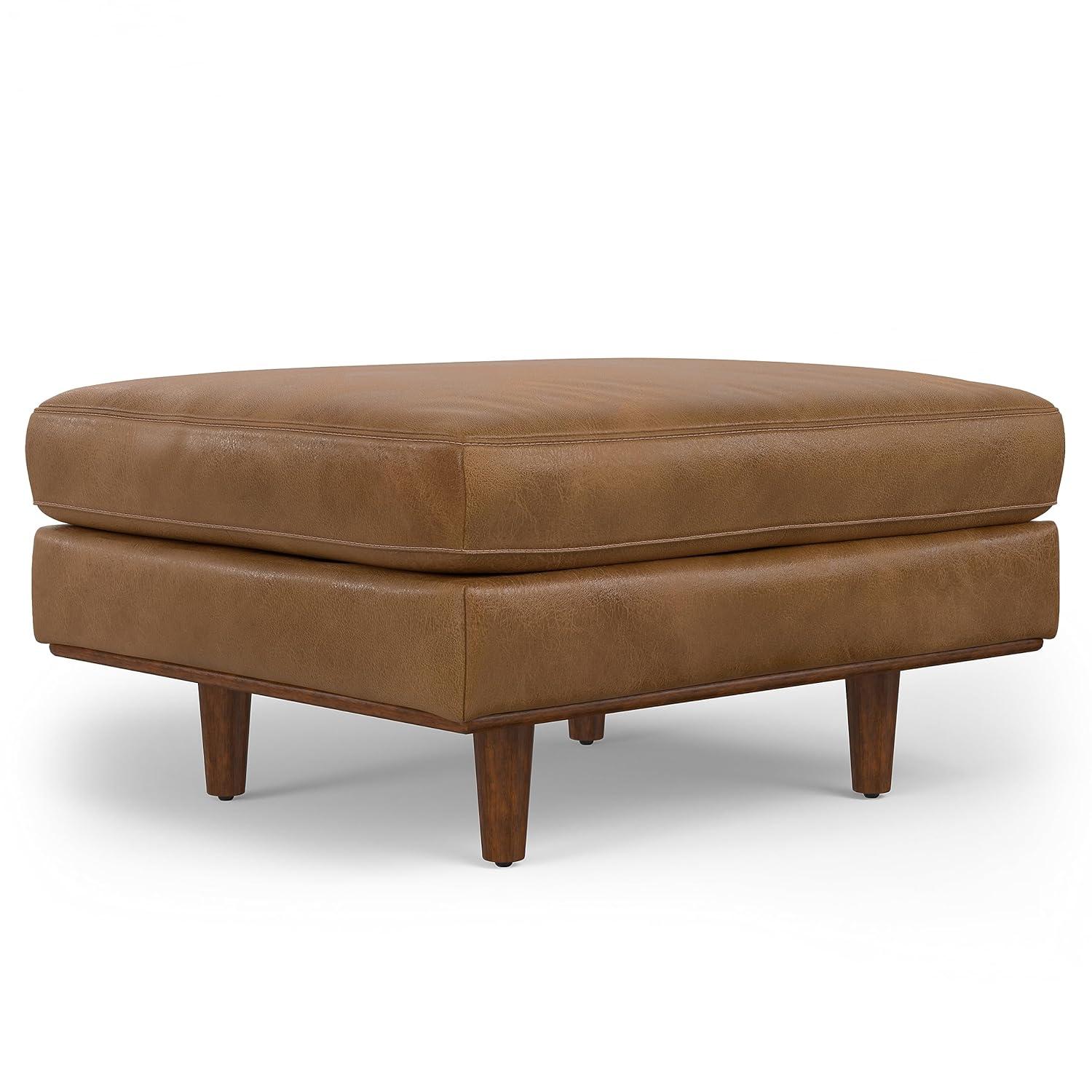 Simpli Home Morrison  Sofa and Ottoman Set in Genuine Leather