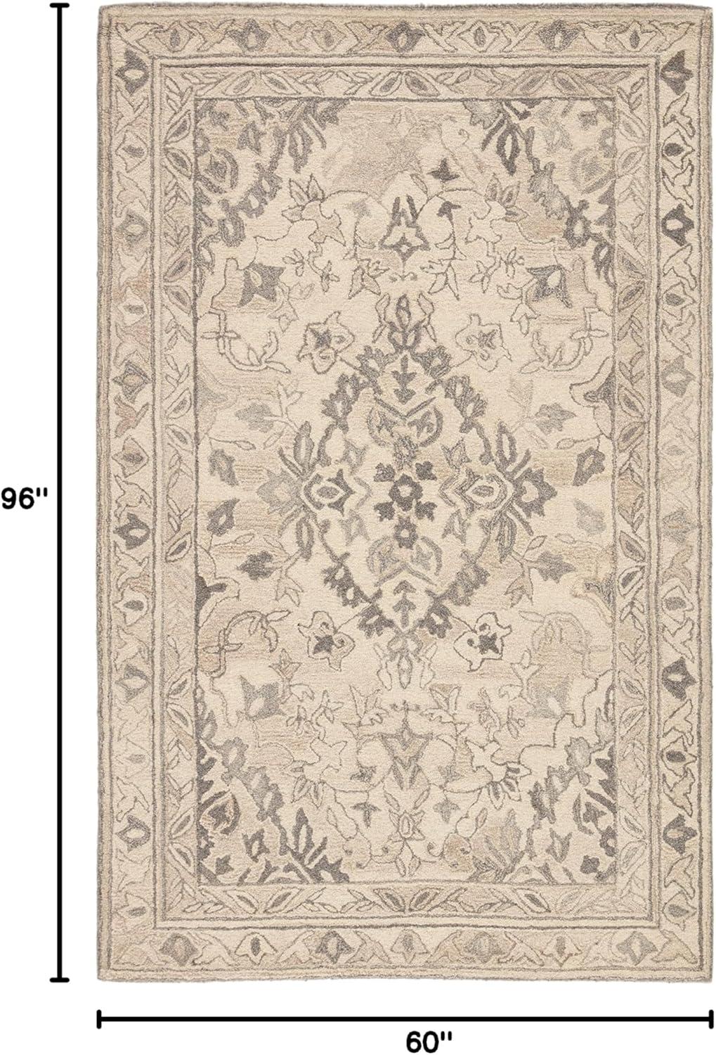 Ivory and Gray Wool Medallion 5' x 8' Area Rug