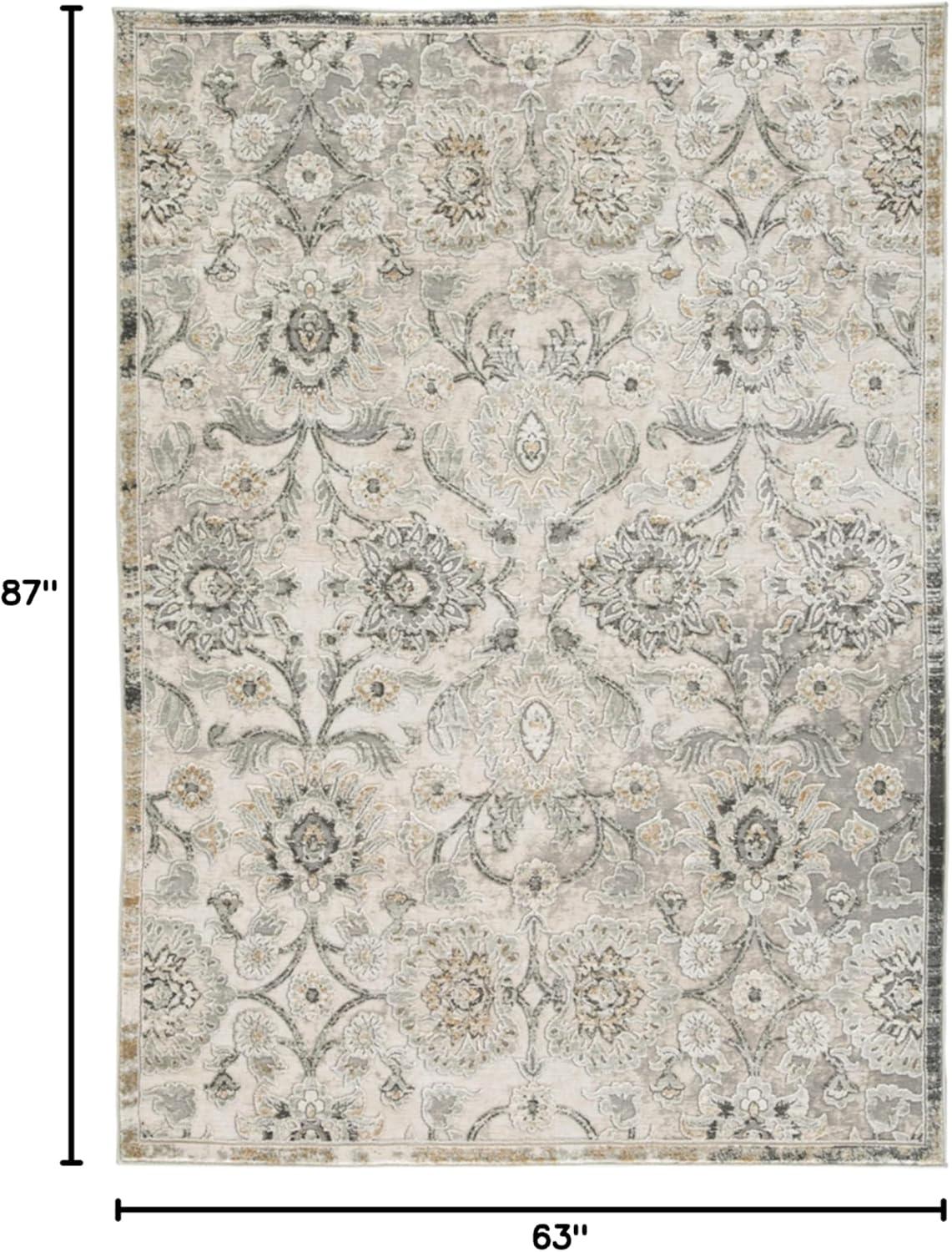 Gray and Beige Botanical 5' x 7' Stain-Resistant Rug