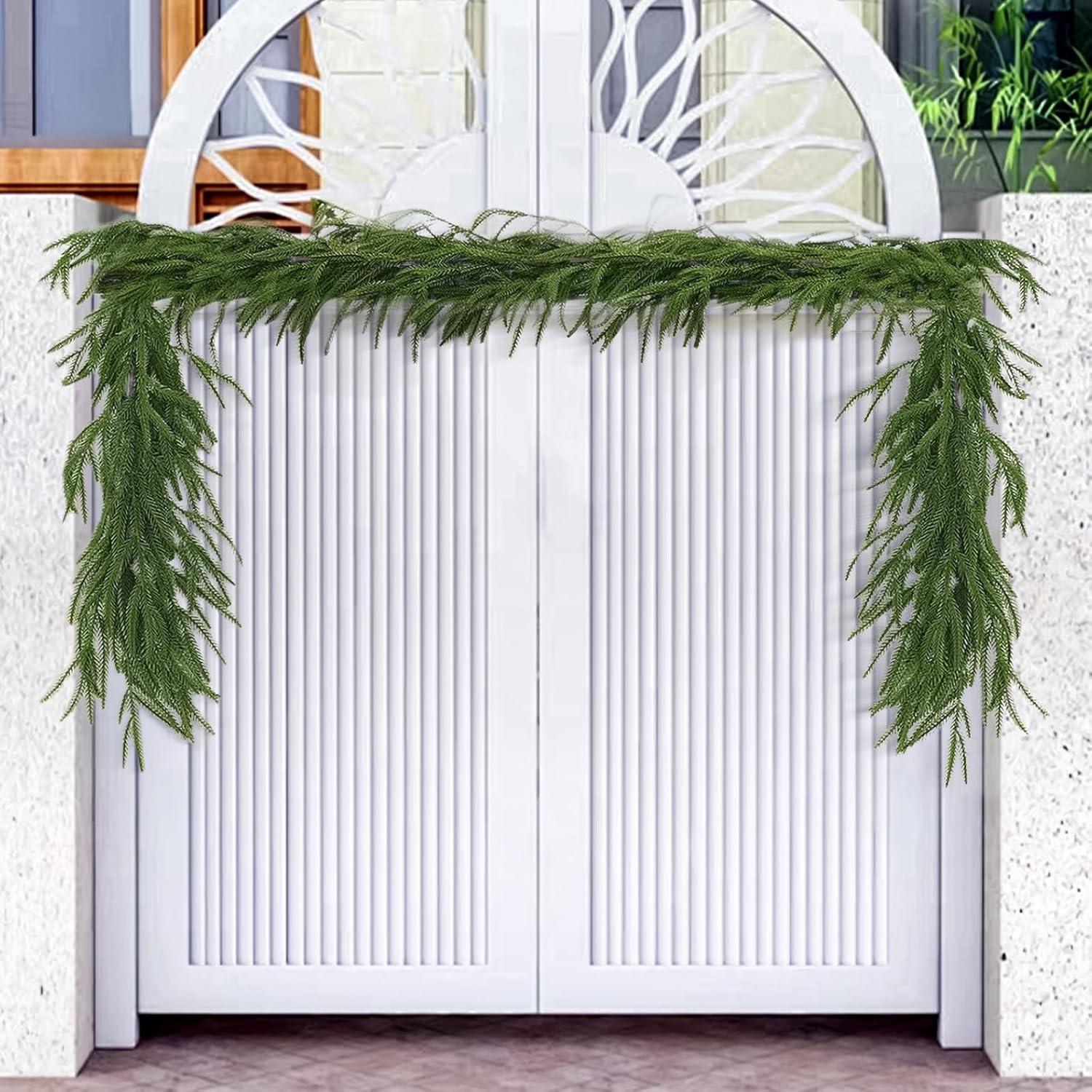 Seasonal Offers 2 Pcs Artificial Norfolk Pine Garlands, Real Touch Winter Pine Garland, Green Artificial Greenery Garland for Table, Mantle, Wall, Indoor, Outdoor Christmas Decorations (2, 6 FT)