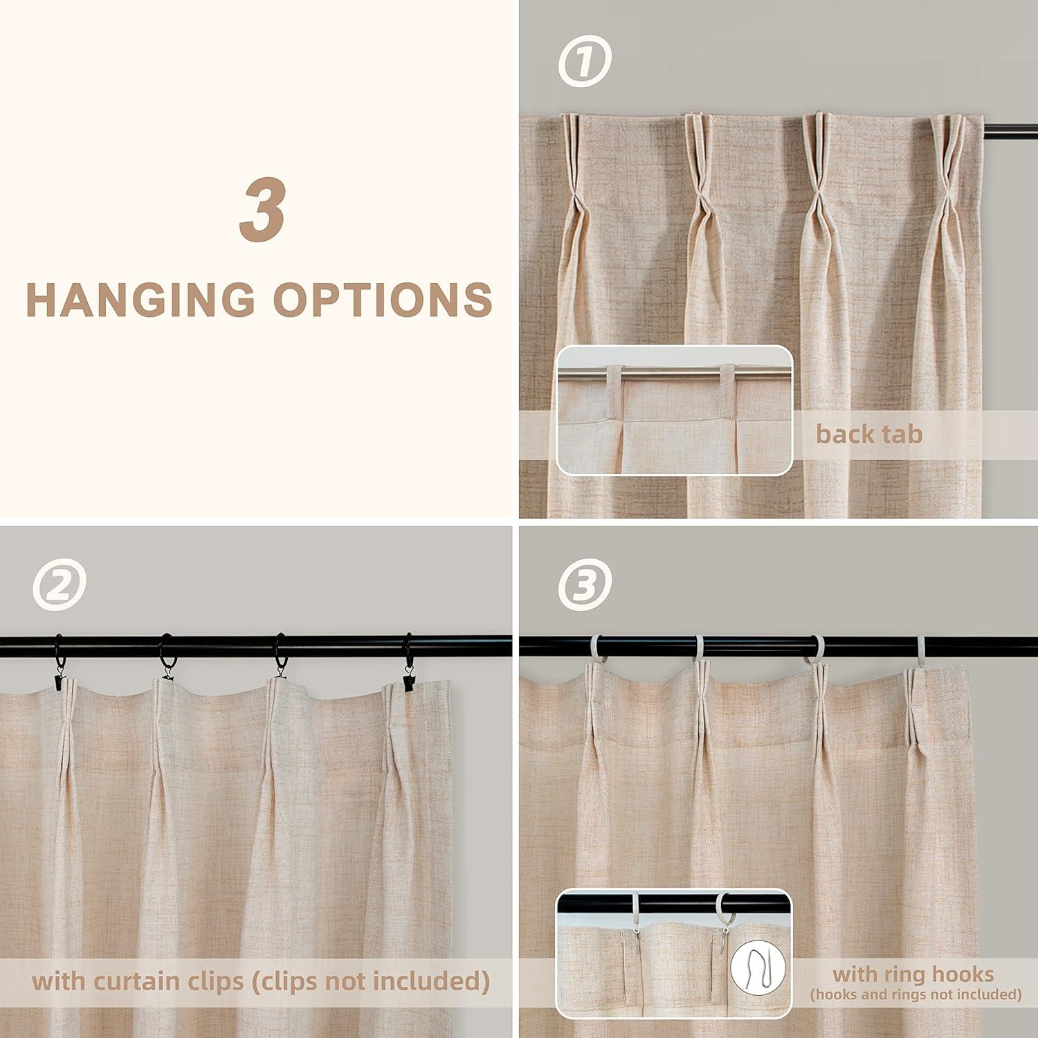 DriftAway Pinch Pleat Linen Textured Semi Sheer Solid Farmhouse and Modern Rustic Linen Curtains for Living Room Bedroom 2 Panels Back Tabs 30 Inch by 84 Inch Beige