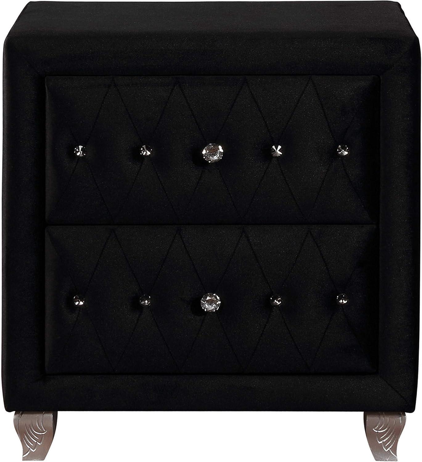 Coaster Deanna Contemporary 2-Drawer Velvet Nightstand in Black