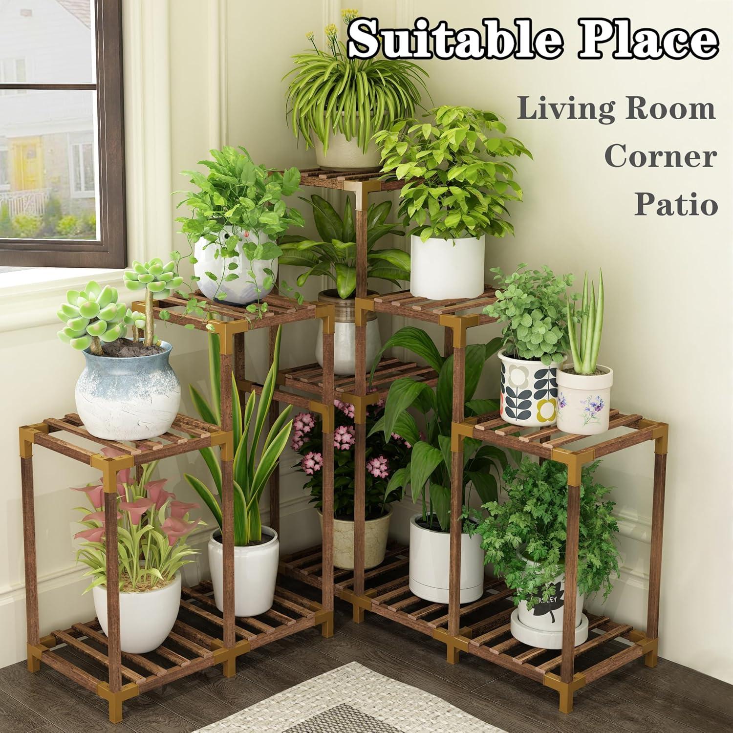 HOMKIRT Plant Stand Indoor Outdoor, 11 Tier Corner Plant Shelf With Upgraded Space For Tall Plants Large Wooden Plant Rack Holder Ladder Plant Organizer For Patio Porch Garden Living Room