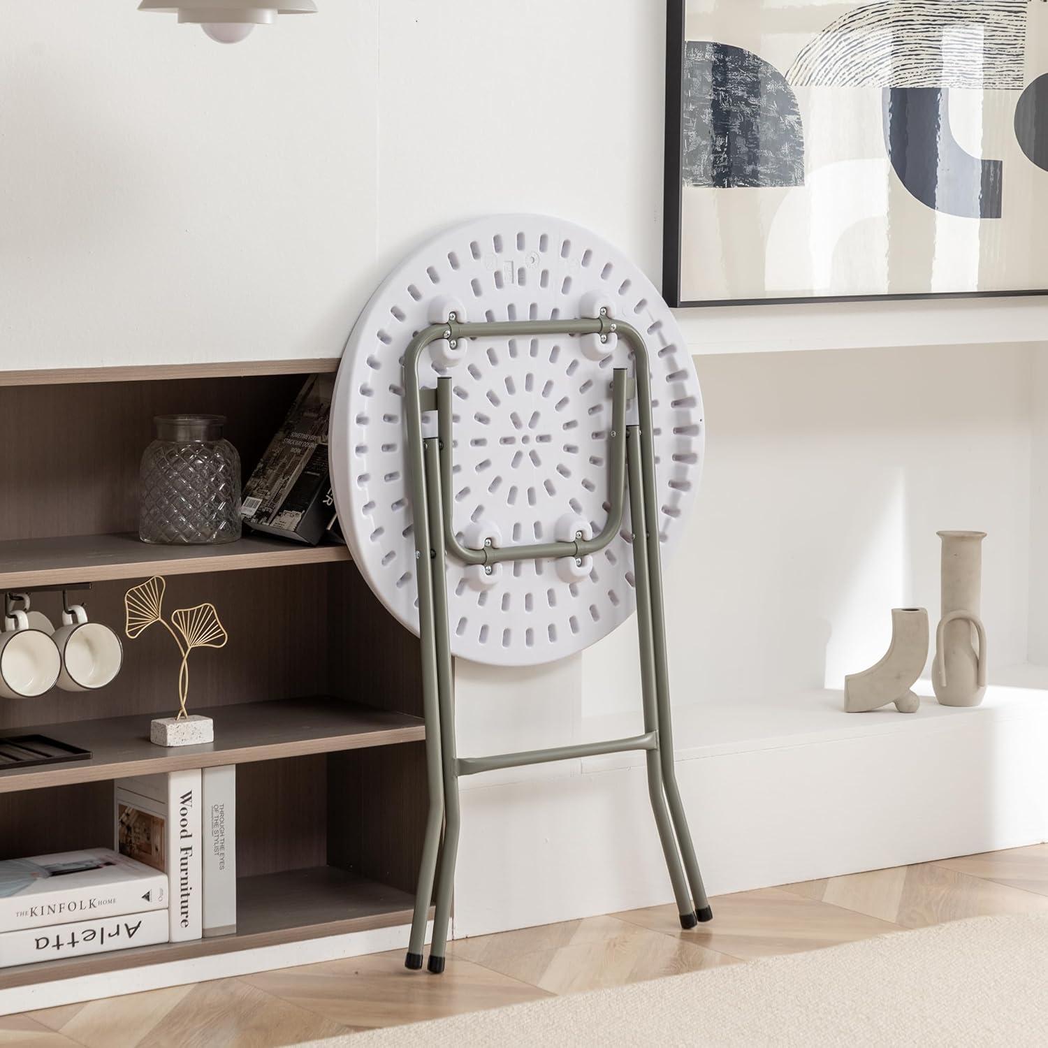 BTEXPERT Set of 5, White 24" Round Plastic Folding Table Commercial Portable for Picnic Party Camping Banquet Card Dining Wedding Event Home Kitchen Indoor Outdoor, 30" Height