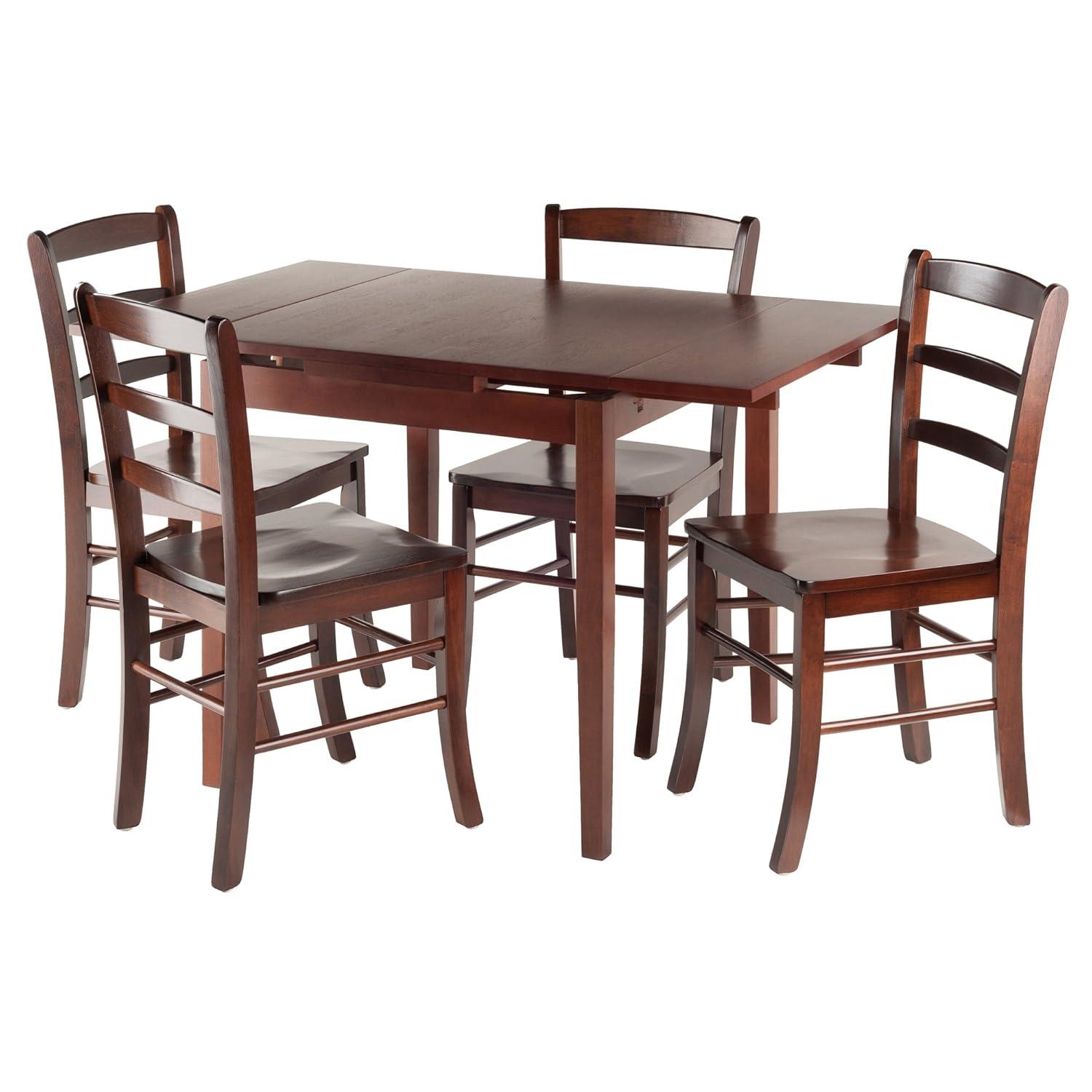 5pc Pulman Dining Set with Ladder Back Chairs Wood/Walnut - Winsome: Mid-Century Modern, Square Table, 4 Stools