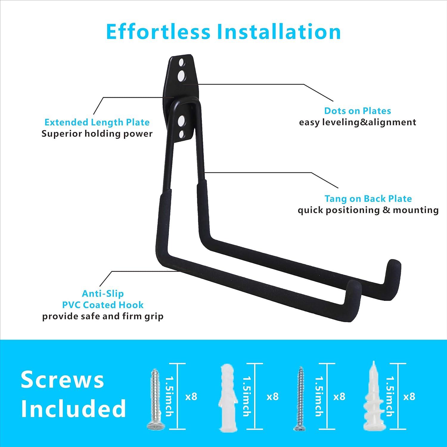 SMARTOLOGY Garage Hooks with Bike Hook & Extension Cord Organizer, 15 Pack Set Steel Multi-Tool Hanger, Heavy Duty Utility Storage Holder for Home & Warehouse Lawn Garden Tool Organizer