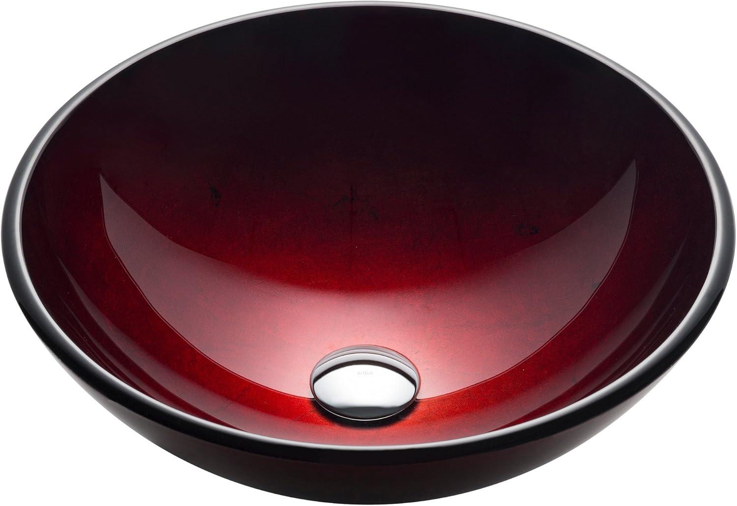 Red Tempered Glass Circular Vessel Bathroom Sink