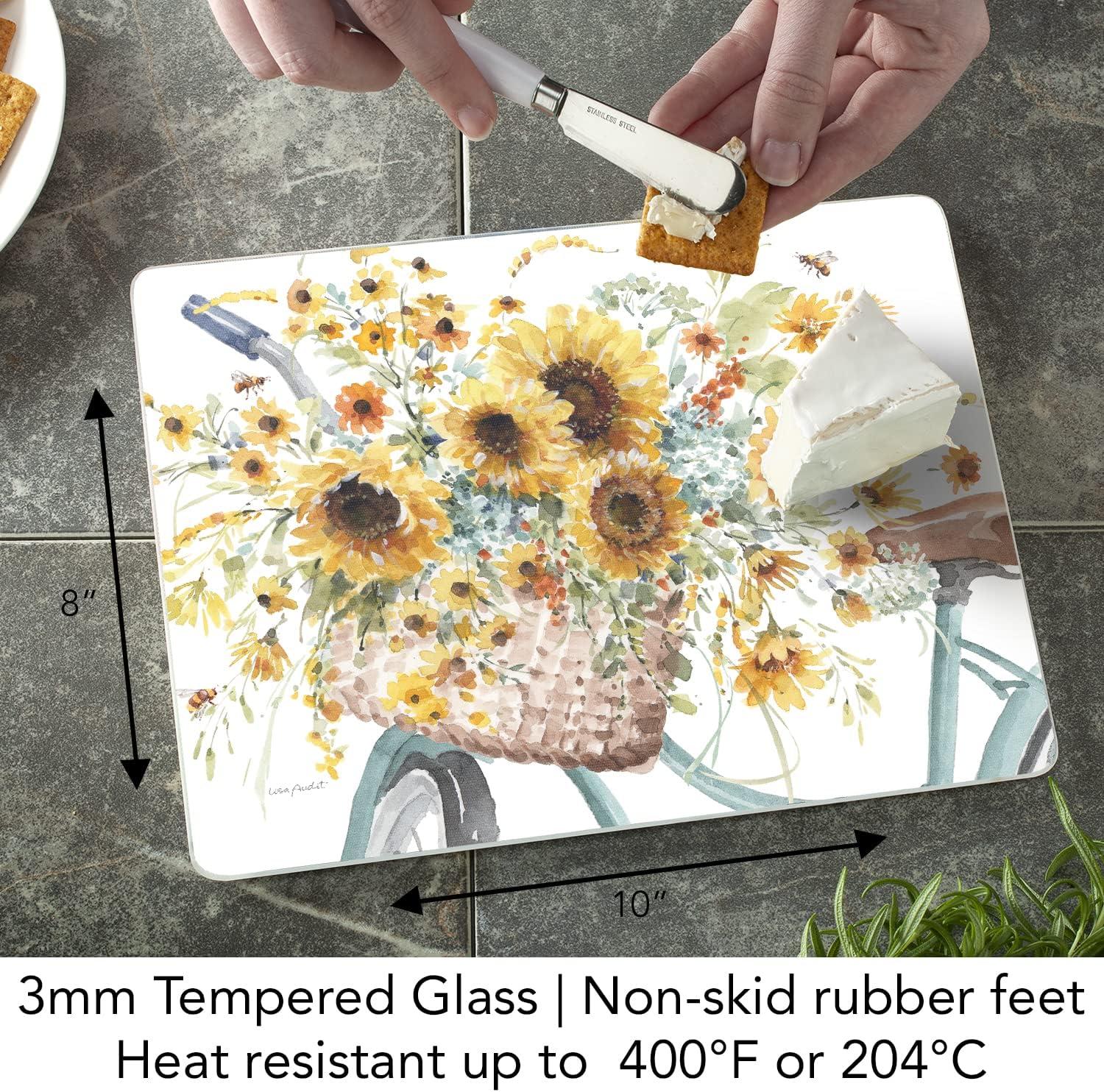 Sunflowers Forever Tempered Glass Cutting Board 10" x 8"