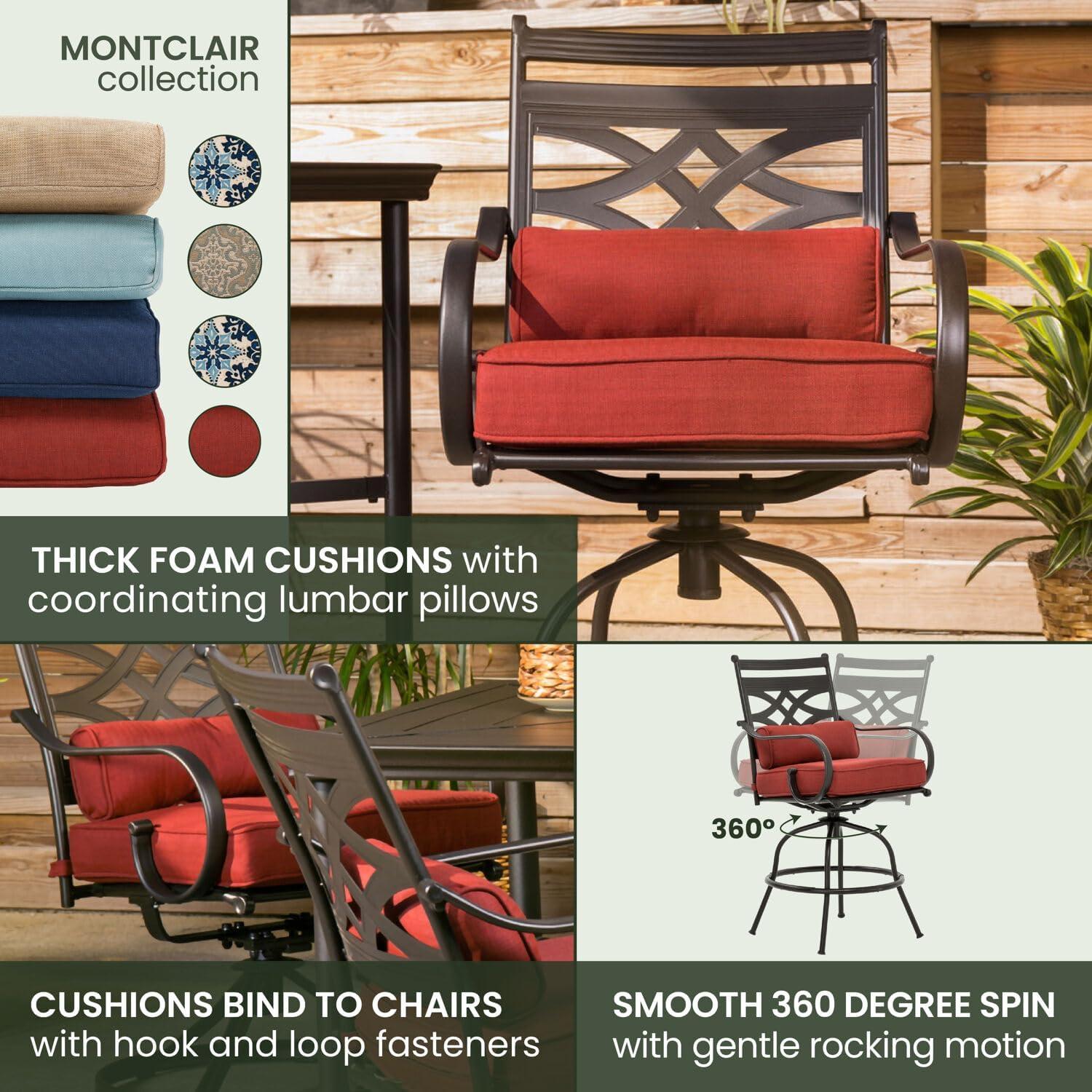 Montclair 5-Piece Steel Outdoor Dining Set with Chili Red Cushions