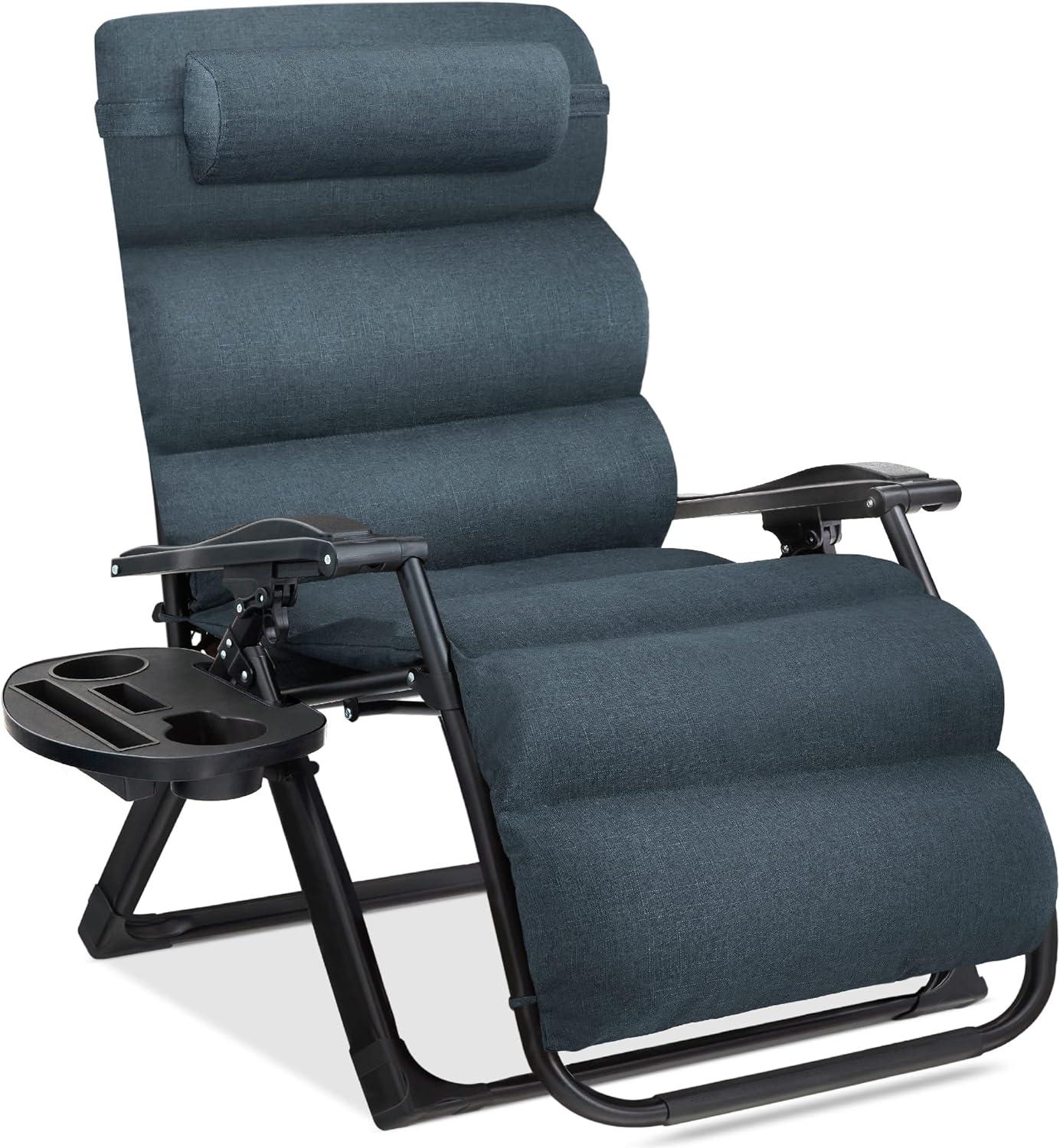 Best Choice Products Oversized Zero Gravity Chair, Folding Recliner w/ Removable Cushion, Side Tray - Graphite Blue