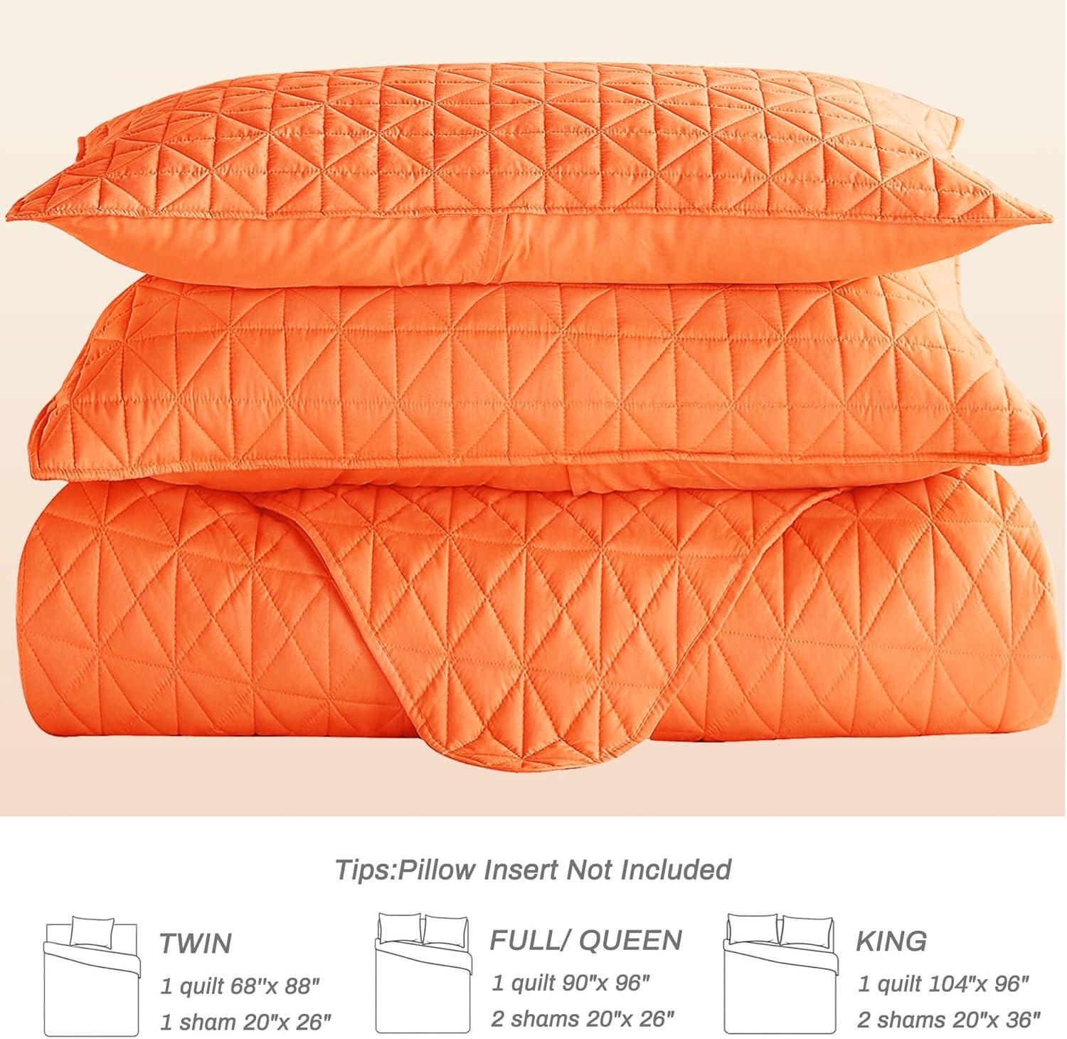 Exclusivo Mezcla Twin Quilt Bedding Set, Lightweight Soft Orange Twin Bedspreads Coverlets with Geometric Stitched Pattern