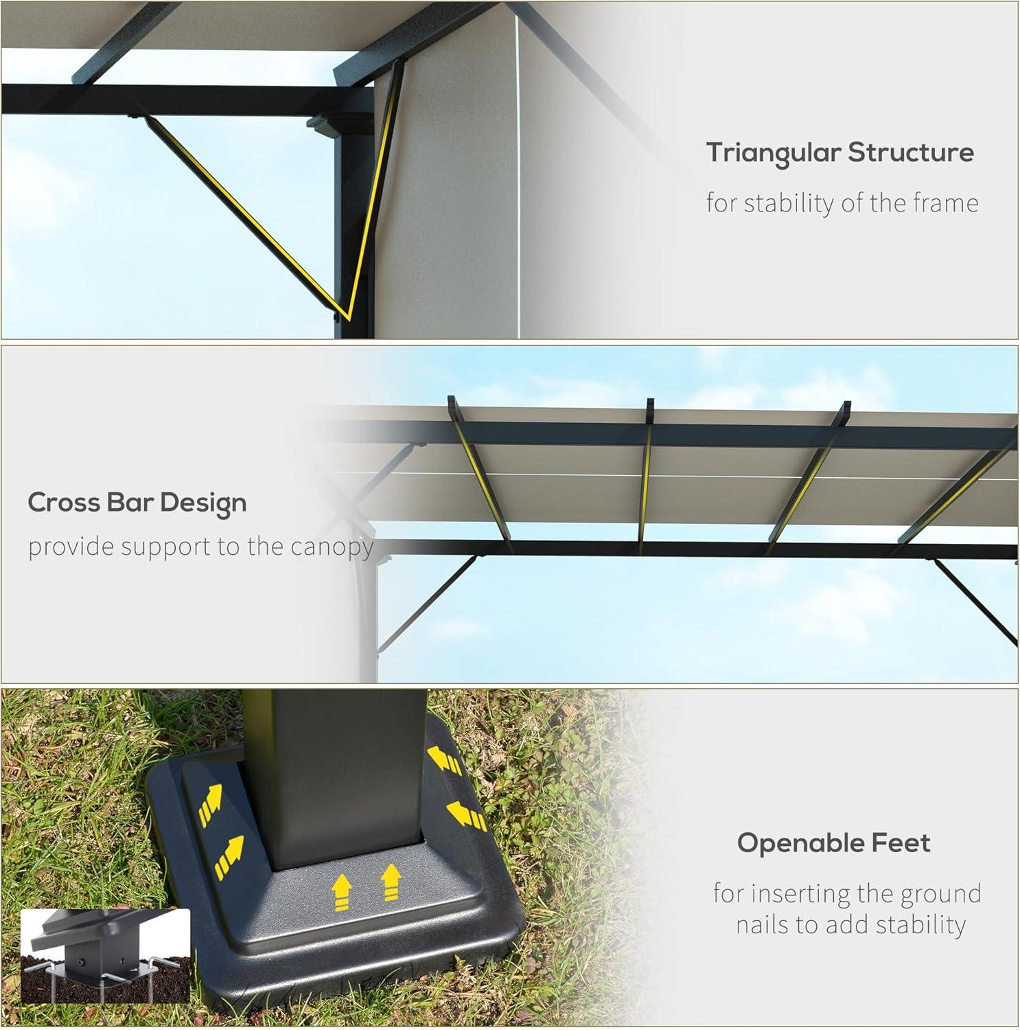 Outsunny 10' x 10' Outdoor Retractable Pergola Canopy with Sun Shade Unique Design Canopy Patio Metal Shelter for Garden Porch Beach, Beige