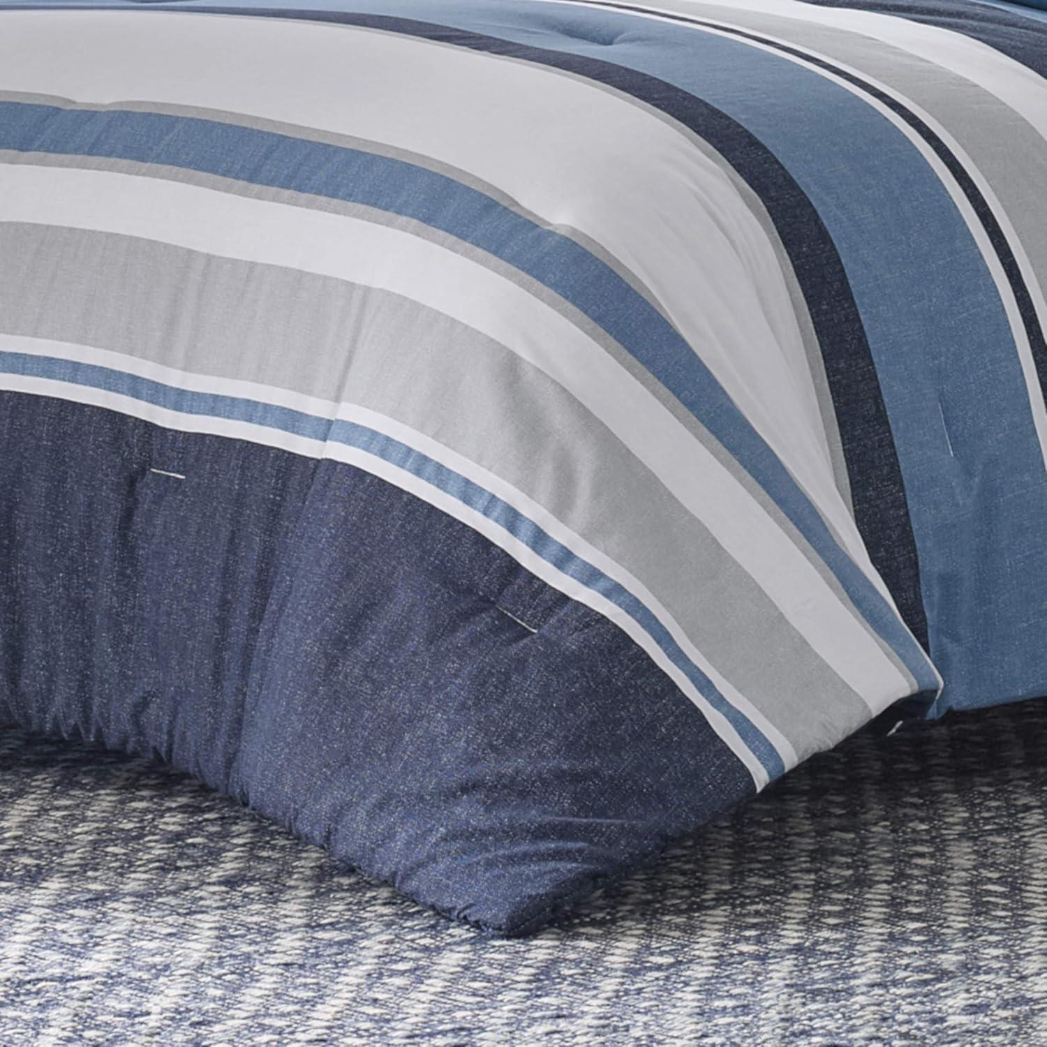 King Size Blue Cotton Reversible Comforter Set with Shams