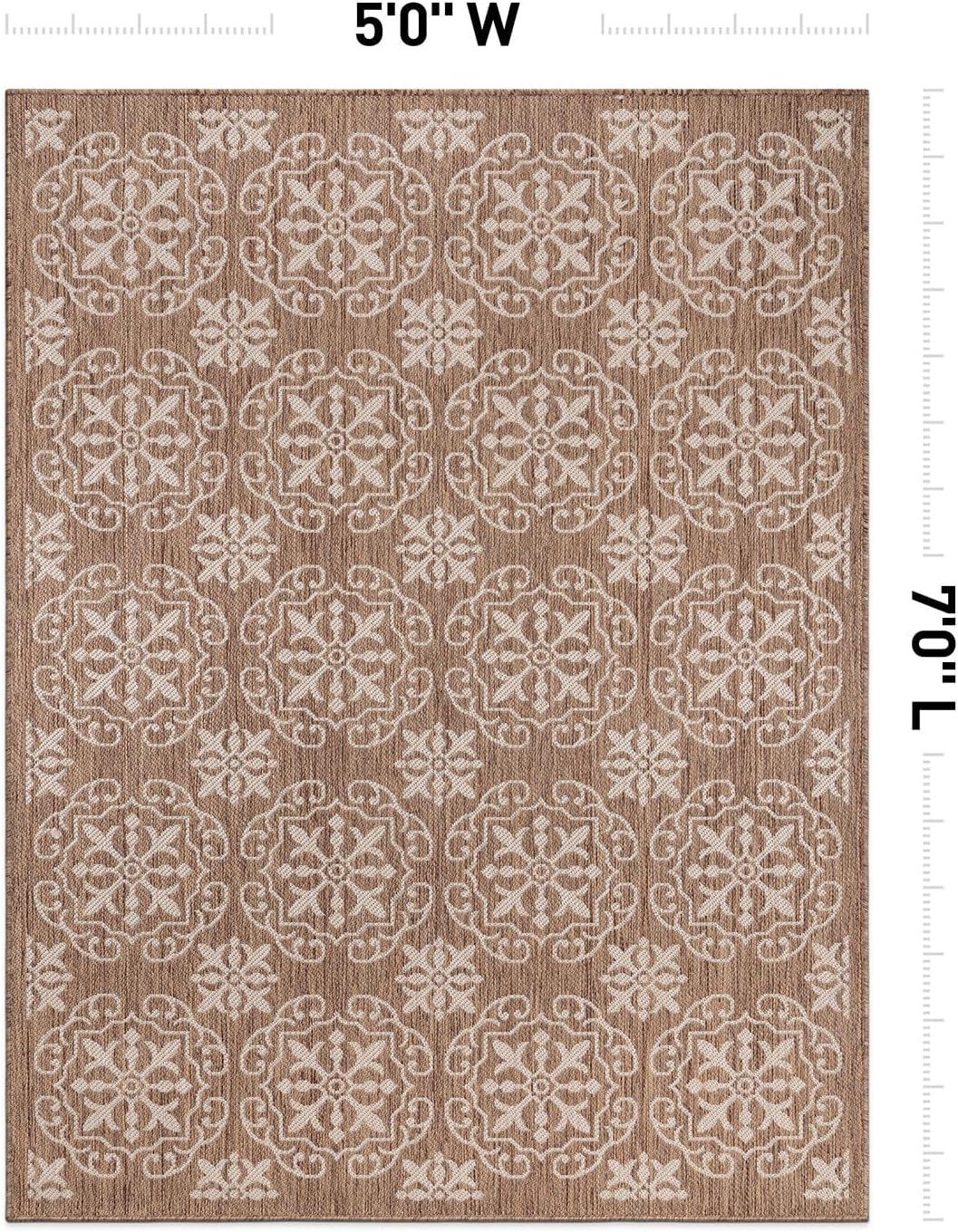 World Rug Gallery Transitional Geometric Textured Flat Weave Indoor/Outdoor Area Rug - BROWN 5' X 7'