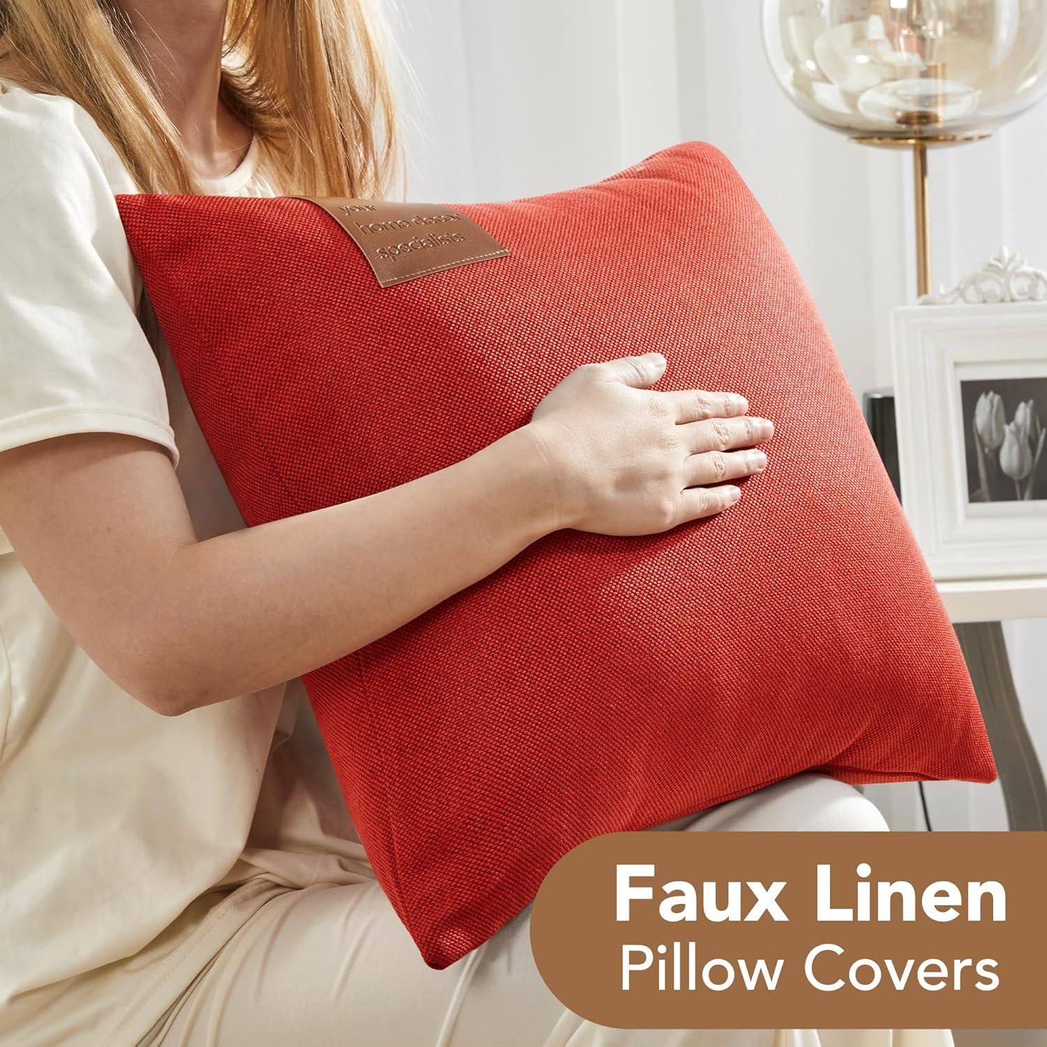 Deconovo Throw Pillow Covers with Corn Texture, Set of 2 Striped Corduroy Cushion Covers for Bedroom Living Room, 16x16 inch, Bright Red, Set of 2