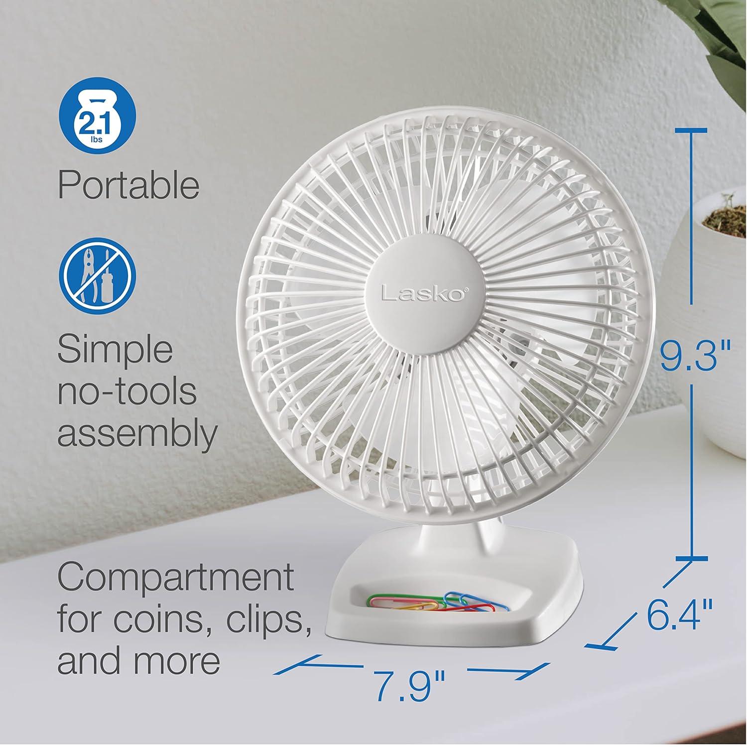 Lasko 2002W Personal Fan, 6-Inch, White