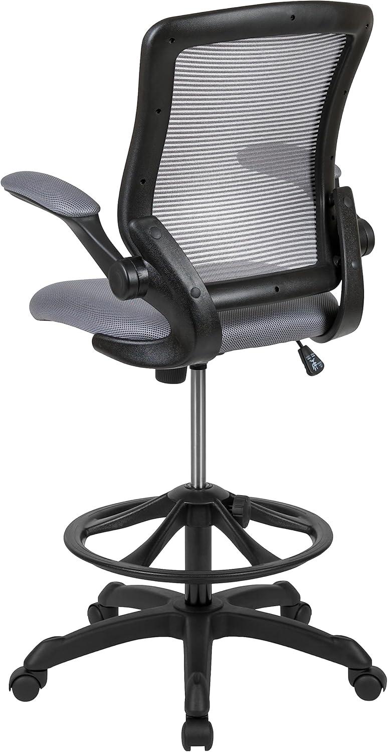 Flash Furniture Mid-Back Mesh Ergonomic Drafting Chair with Adjustable Foot Ring and Flip-Up Arms