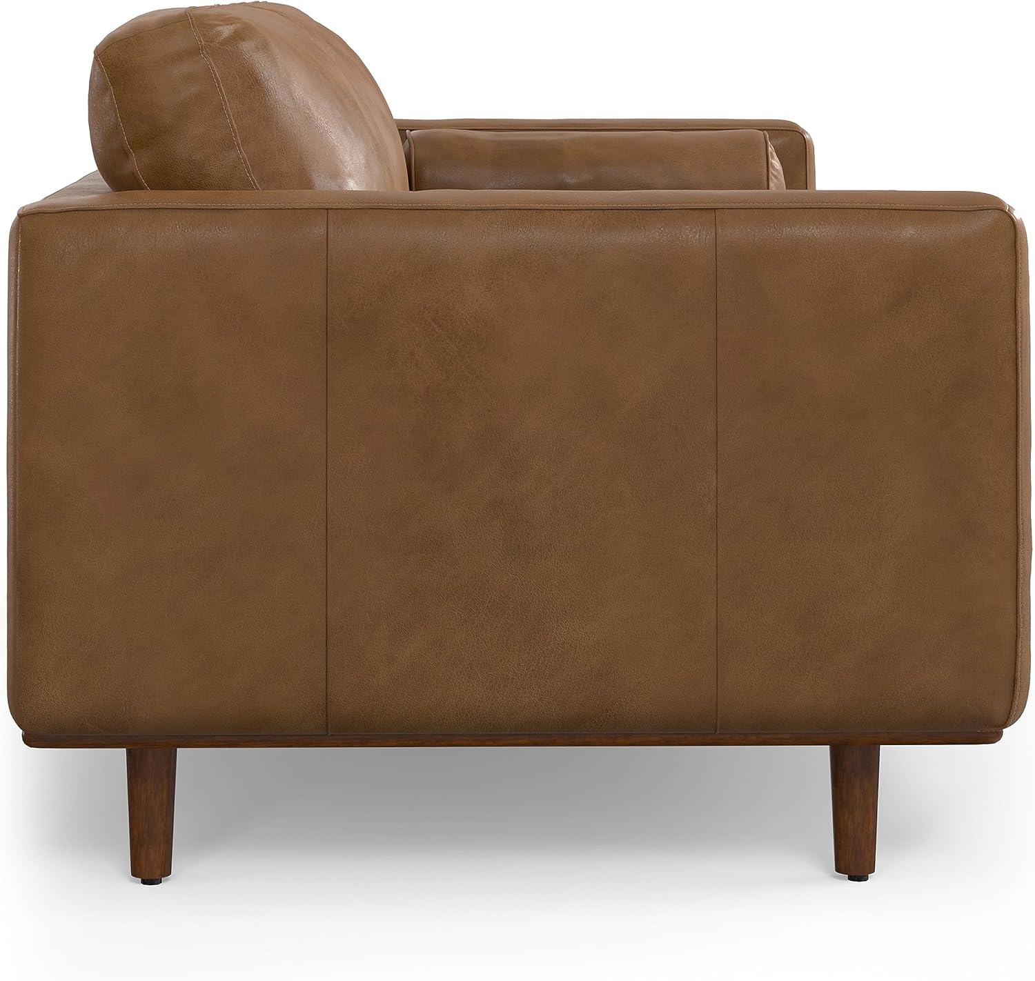 Simpli Home Morrison Genuine Leather Sofa, Mid-Century Modern Couch for Living Room, Handcrafted with Removable Cushions