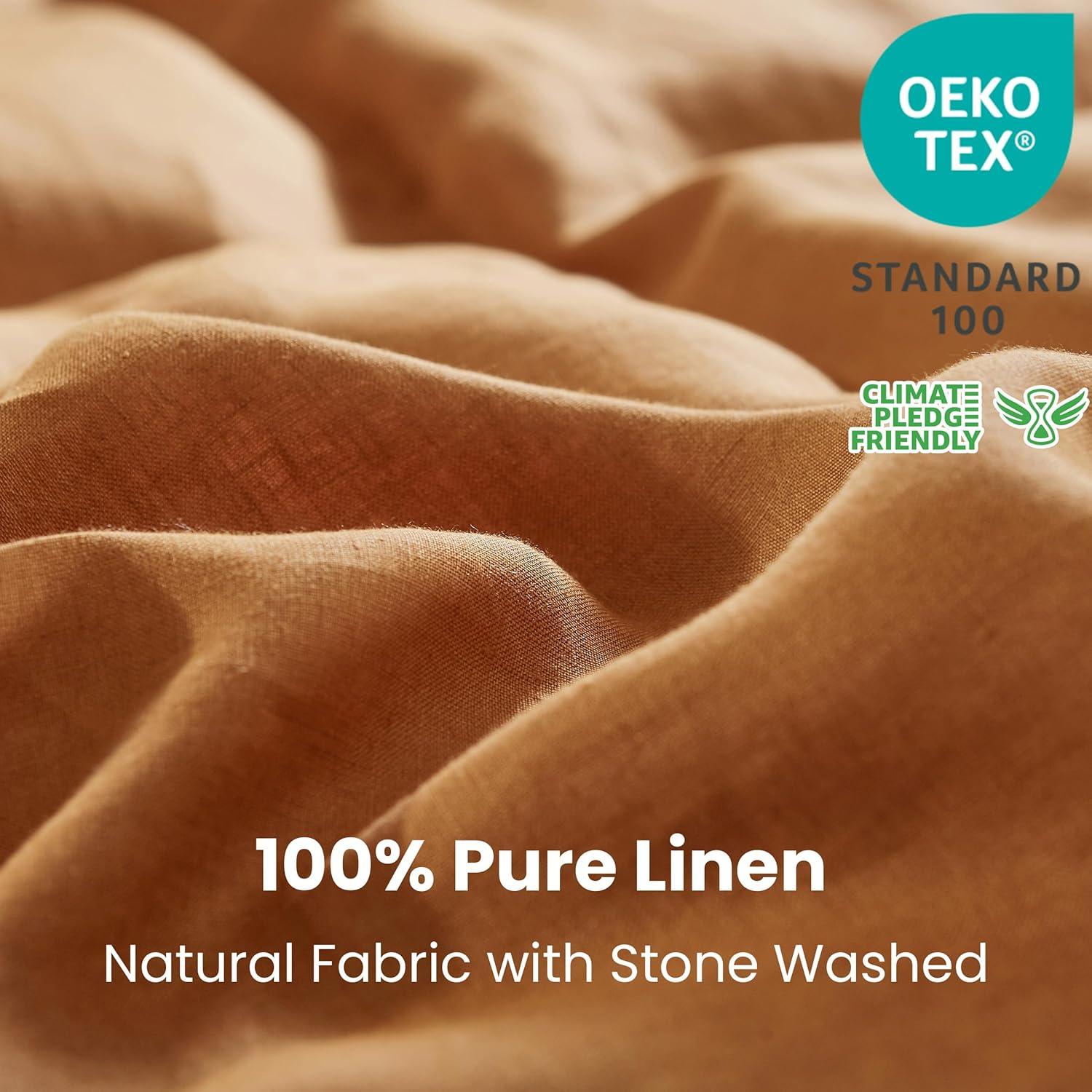 Simple&Opulence 100% Linen Duvet Cover Set with Washed-French Flax-2 Pieces Solid Color Basic Style Bedding Set-Breathable Soft Comforter Cover with 1 Pillowsham(Twin,Linen)