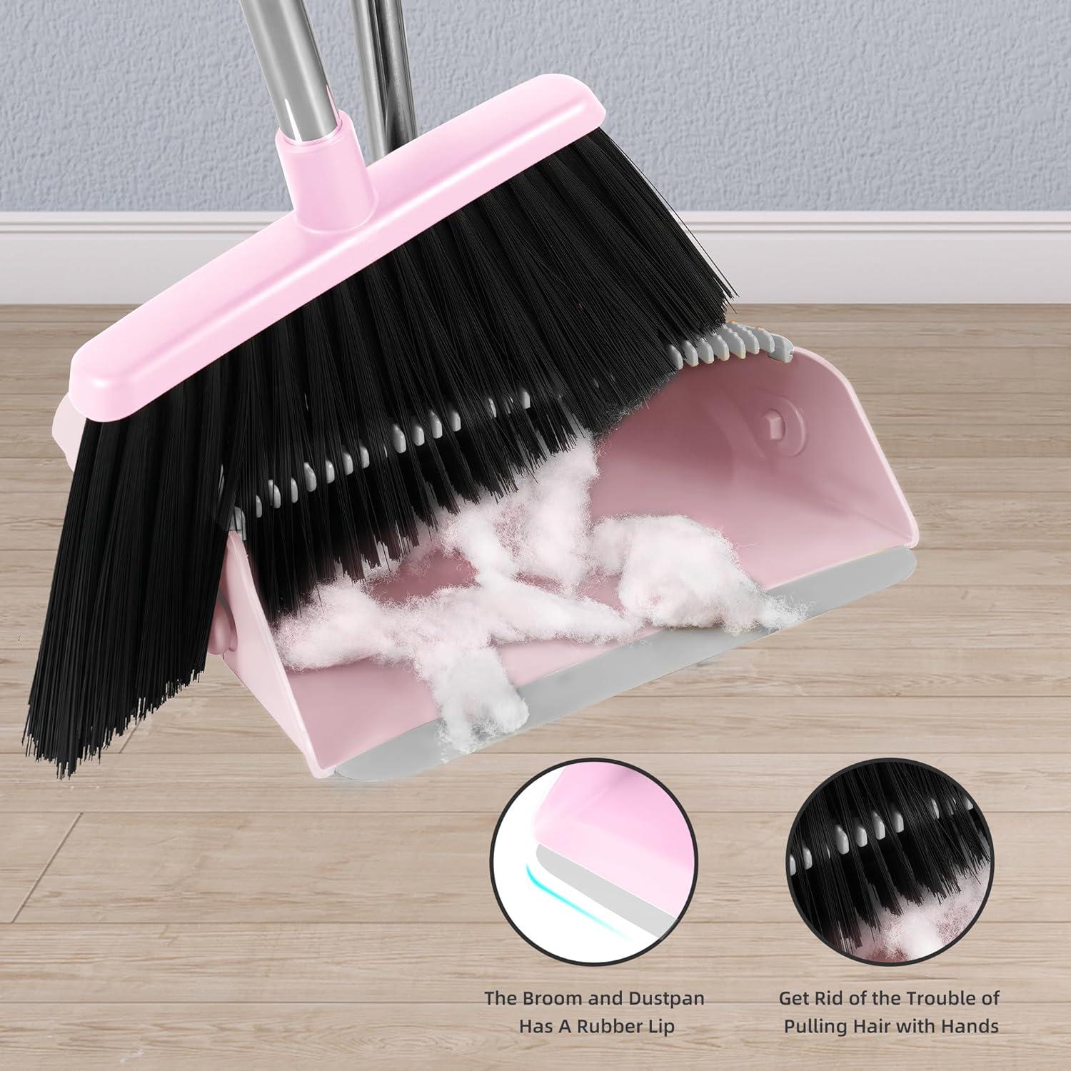 Heavy-Duty Broom and Dustpan Set for Outdoor Broom and Dust pan for Home Commercial Cleaning Supplies Angle Broom with Long Handle Perfect for Courtyard Garage Lobby Mall Market Street, B6