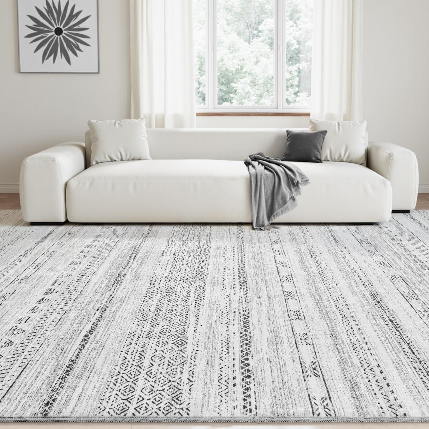 Loon Peak® 5x7 Area Rugs for Living Room Machine Washable Rug Distressed Indoor Carpet Neutral Moroccan Boho Rug Ultra Soft Area Rug for Bedroom Dining Room Playroom Office, Grey