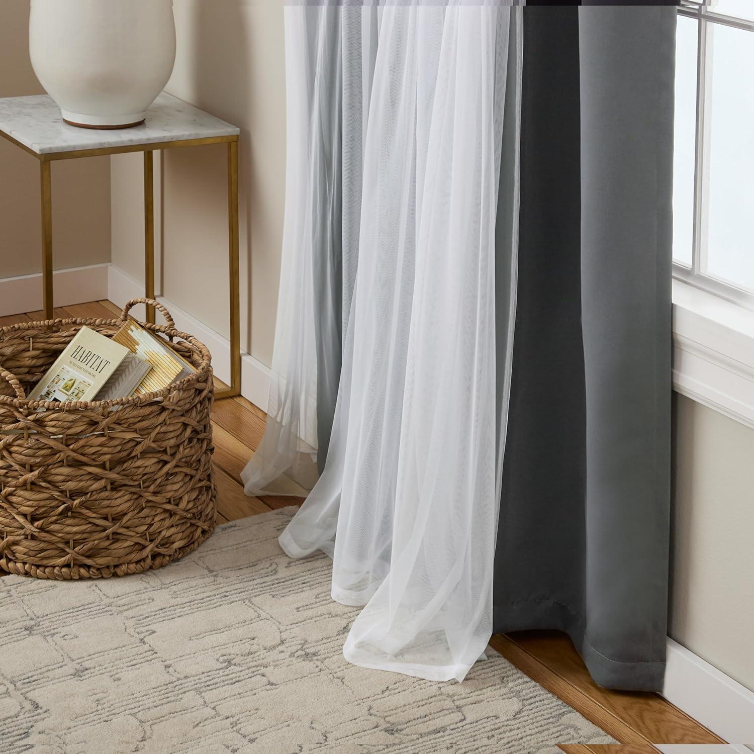 Cloud Gray and Silver Blackout Sheer Grommet Curtain Panels