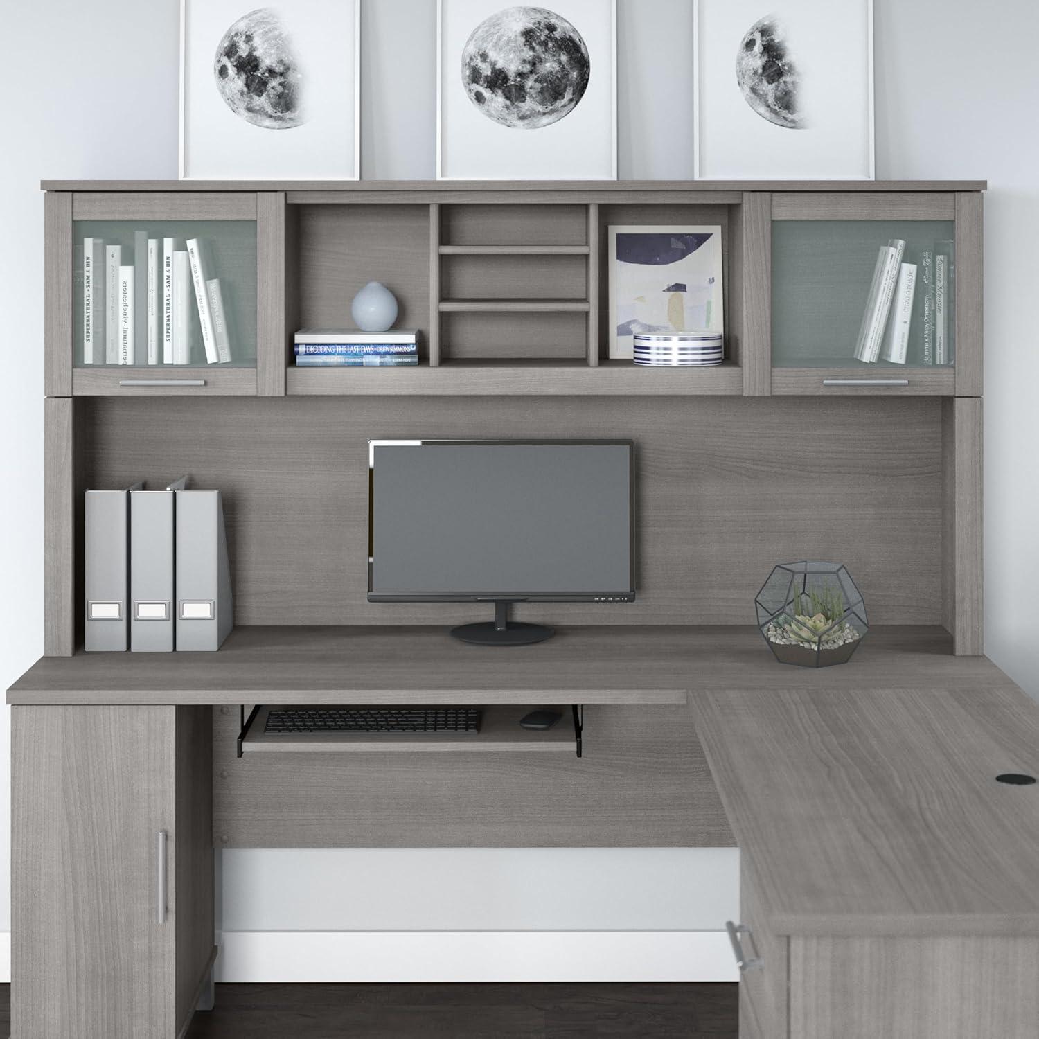 Bush Furniture Somerset 72in 2-Door Hutch with Cubbies in Platinum Gray Finish - fits on 72W L Desk or 72W Office Desk (sold Separately)