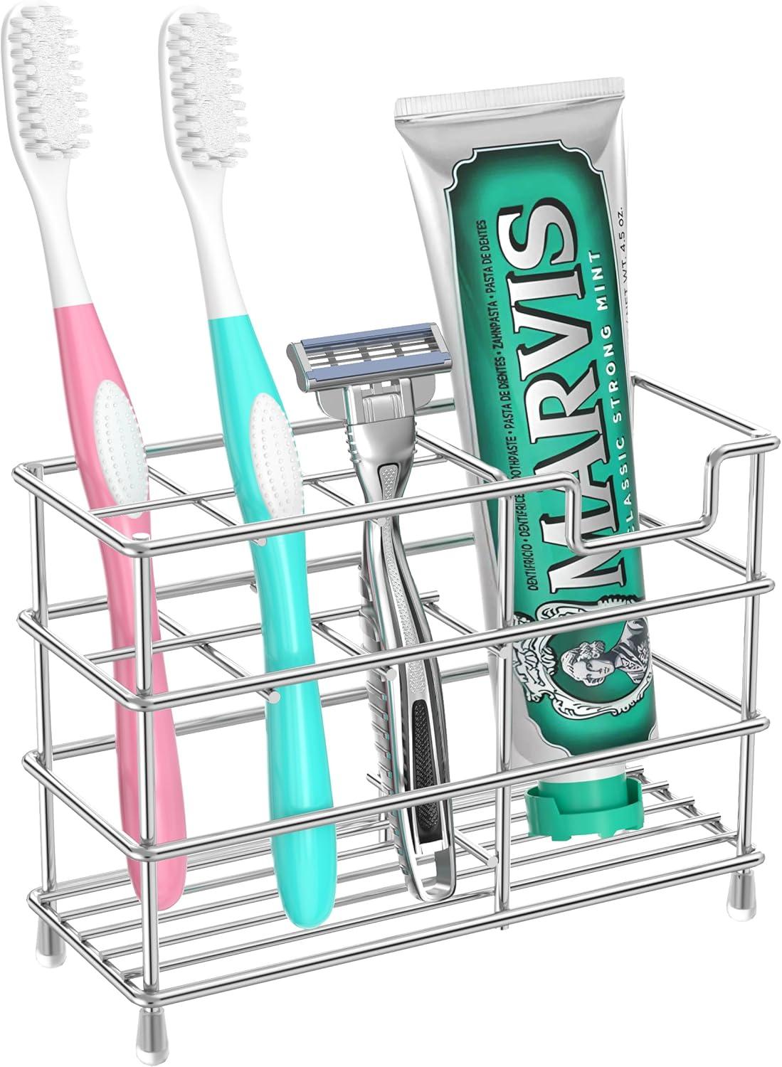 Small bathroom toothbrush holder, 5 compartments silver