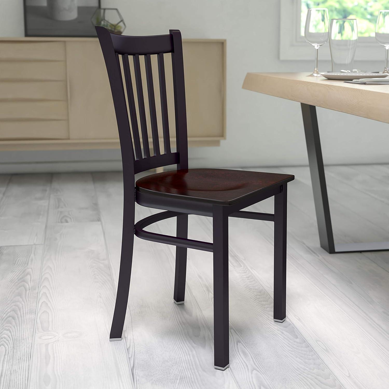 Flash Furniture HERCULES Series Black Vertical Back Metal Restaurant Chair - Walnut Wood Seat