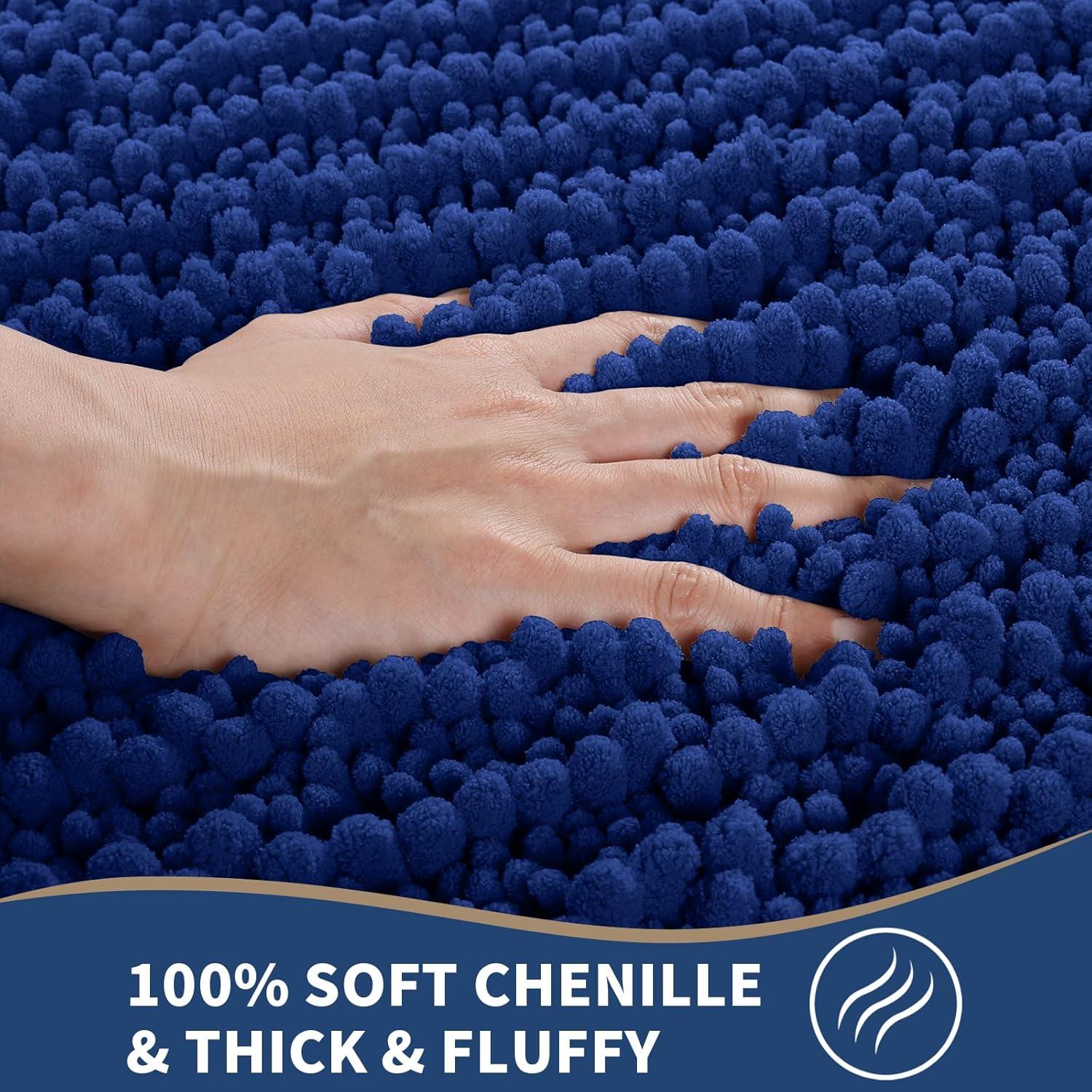 Yimobra Bathroom Rug Set 3 Piece - Super Absorbent Quick Dry Chenille Bath Mats & Toilet Rug, Non Slip Machine Washable, Extra Thick Shaggy Floor Mat for Shower Tub Sink, Navy Blue