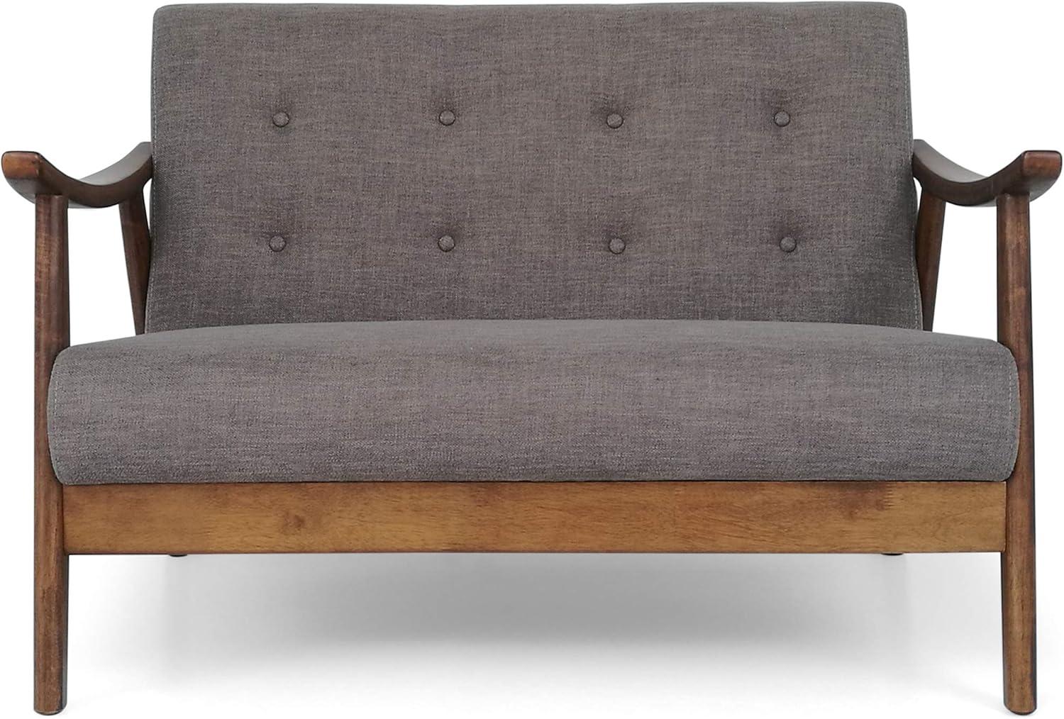 Hetel Mid-Century Modern Settee Dark Gray - Christopher Knight Home: Rubberwood Frame, Polyester Upholstery, Button Tufted