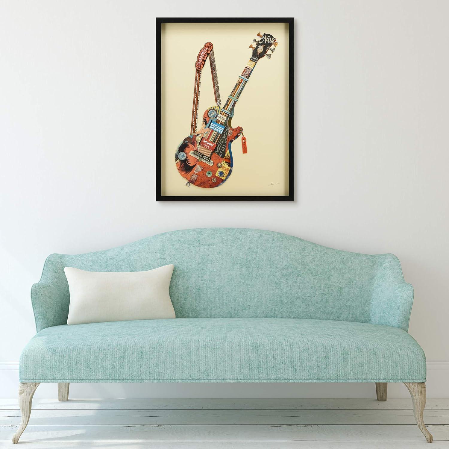 Empire Art Direct Electric Guitar Dimensional Collage Framed Graphic Art Under Glass Wall Art, 25" x 33" x 1.4", Ready to Hang