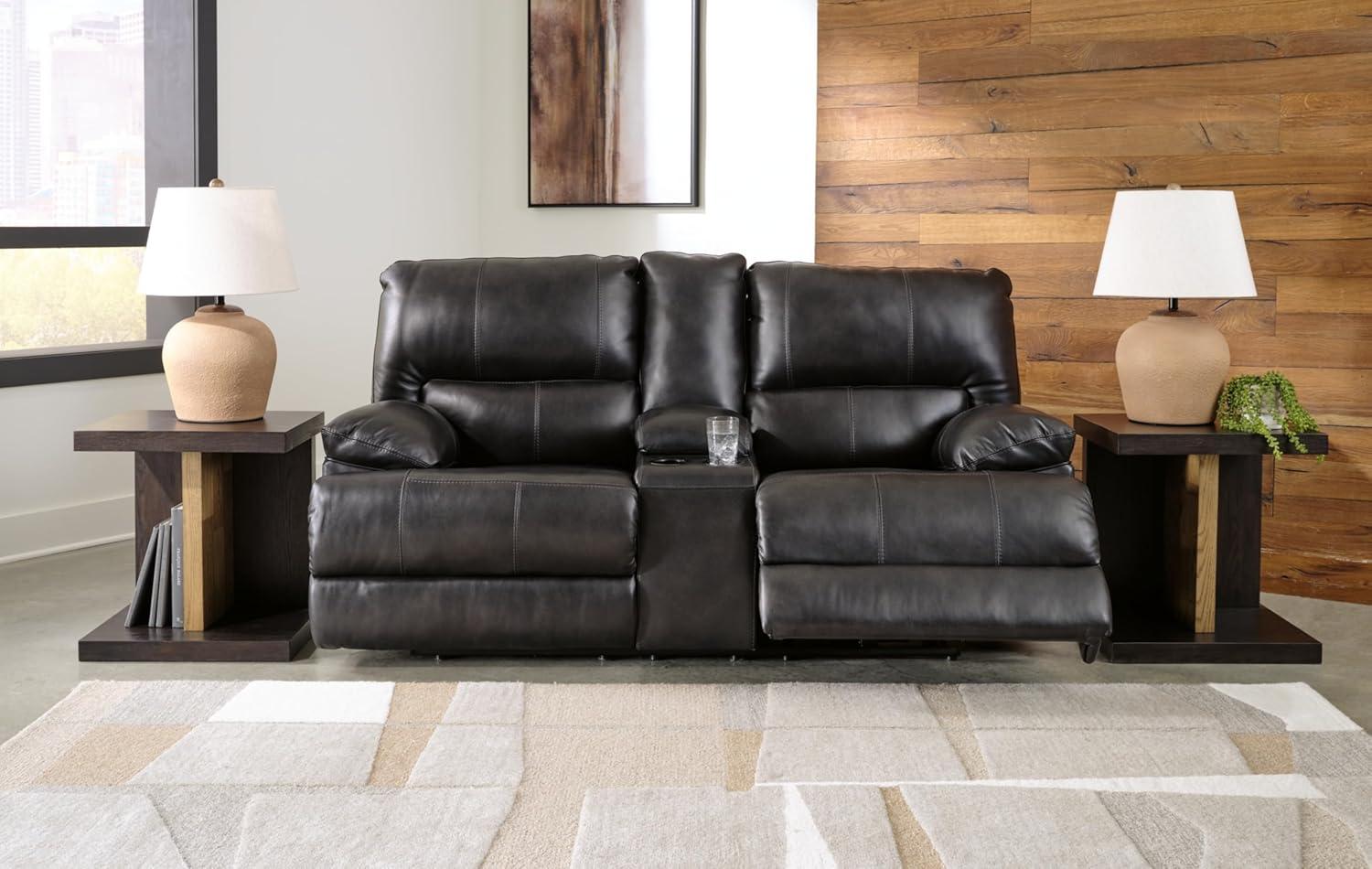 Black Faux Leather Power Reclining Sleeper Loveseat with Storage