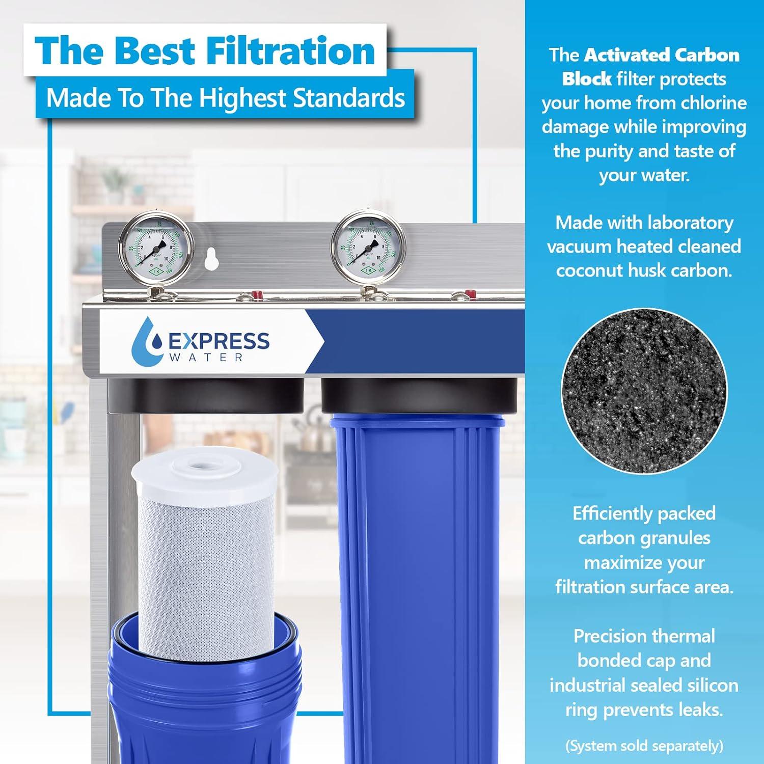 Express Water – 6 Pack Water Filter Activated Carbon Block Replacement Filter – ACB Large Capacity Water Filter – Whole House Filtration – 5 Micron Water Filter – 4.5” x 20” inch